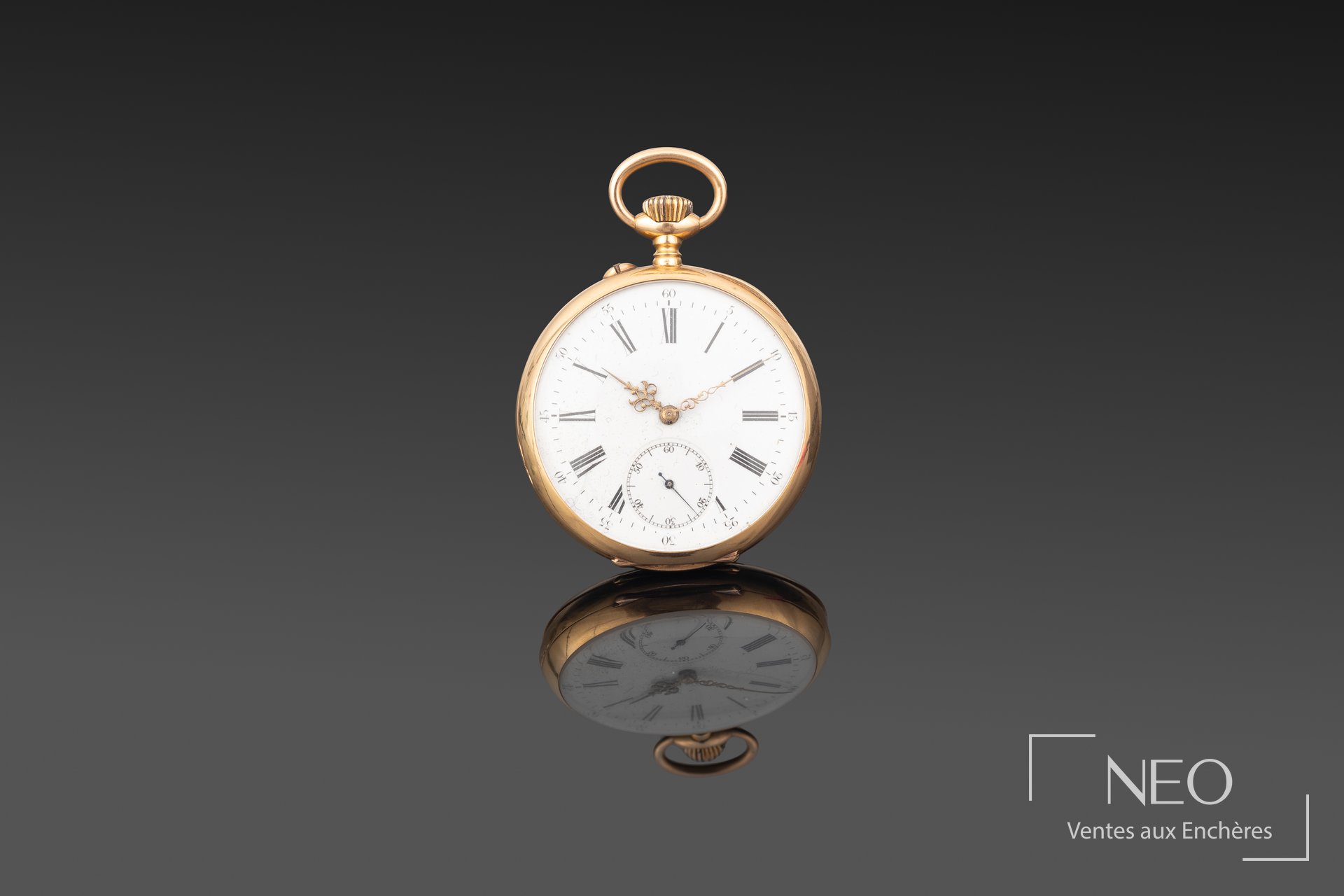 Montre à gousset en or jaune 18 carats, cadran émaillé blanc