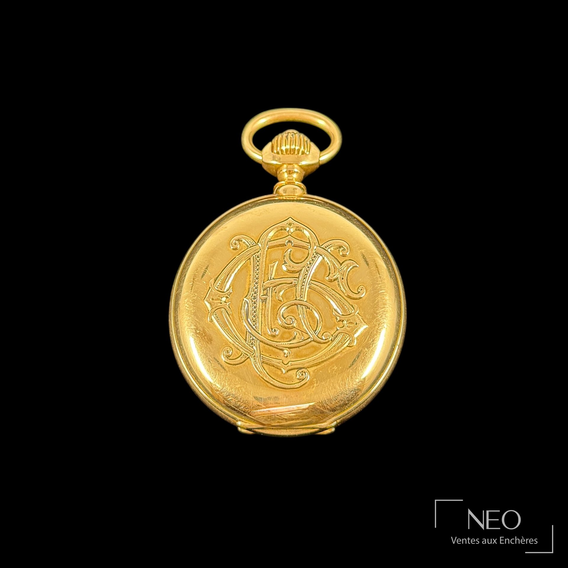 Importante montre à gousset en or jaune 18 carats, monogrammée GR