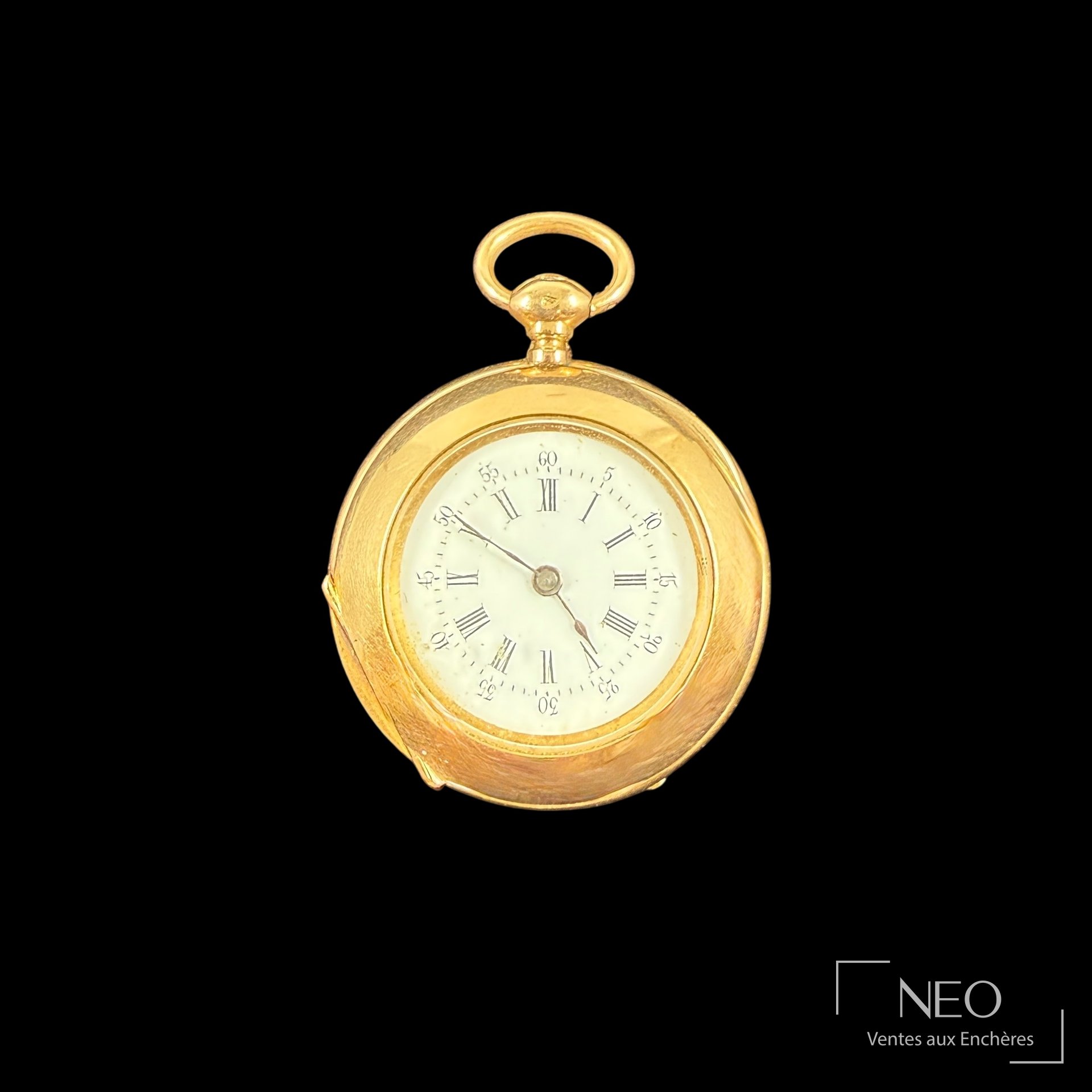 Montre à gousset en or jaune 18 carats, émaux et mouvement mécanique