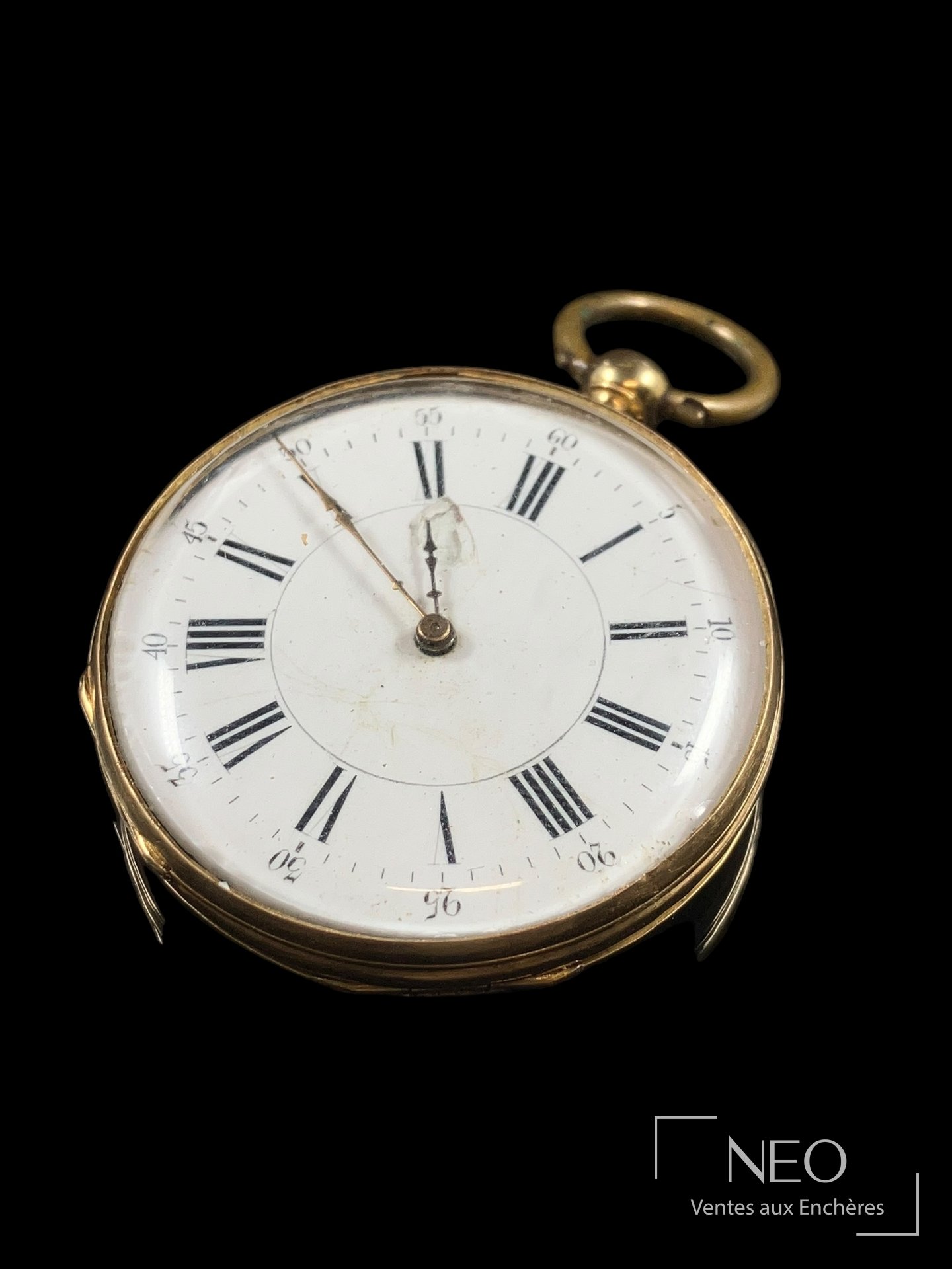 Montre à gousset en or jaune 18 carats, cadran émaillé blanc