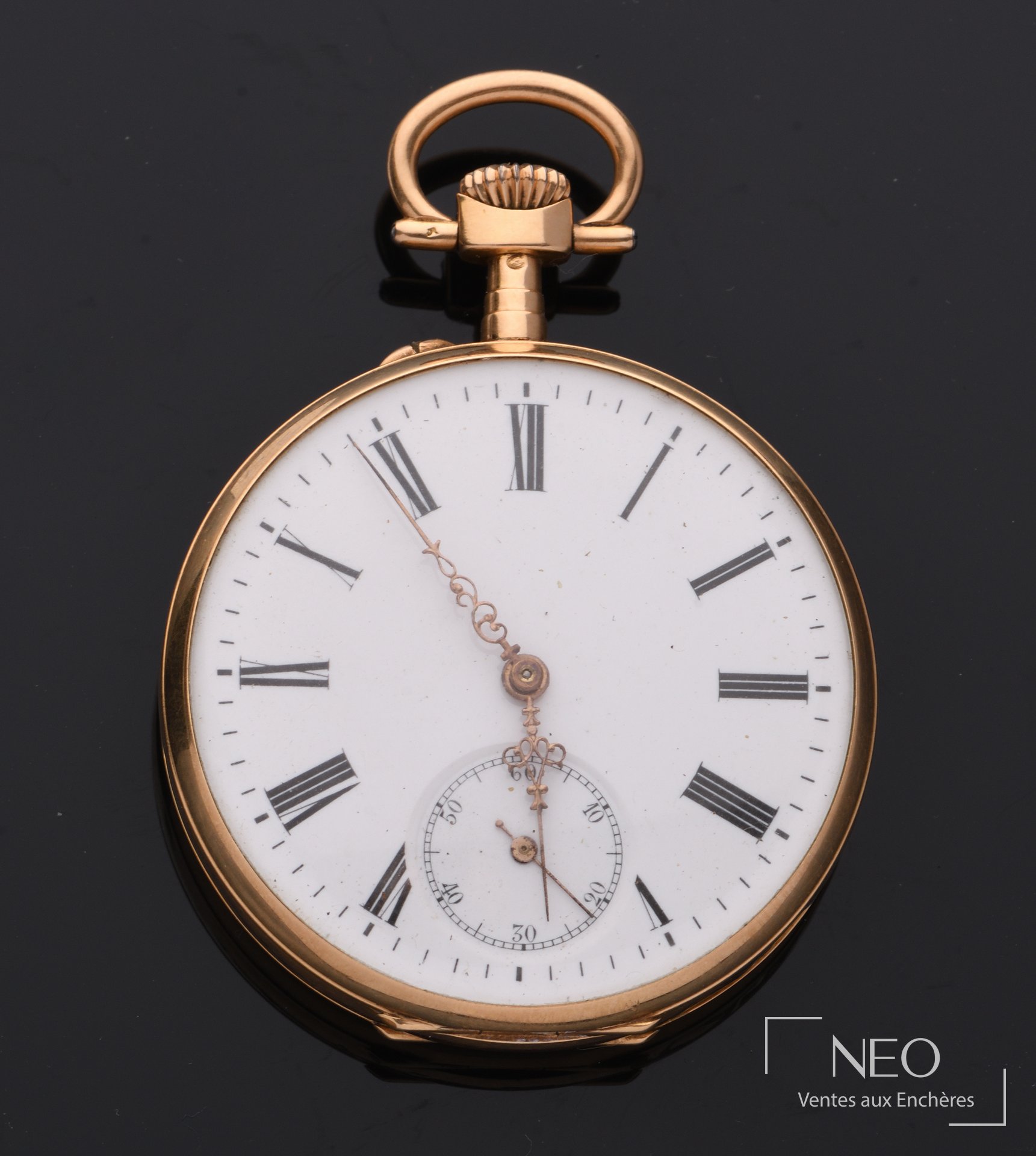Montre à gousset en or jaune 18 carats, cadran émaillé blanc