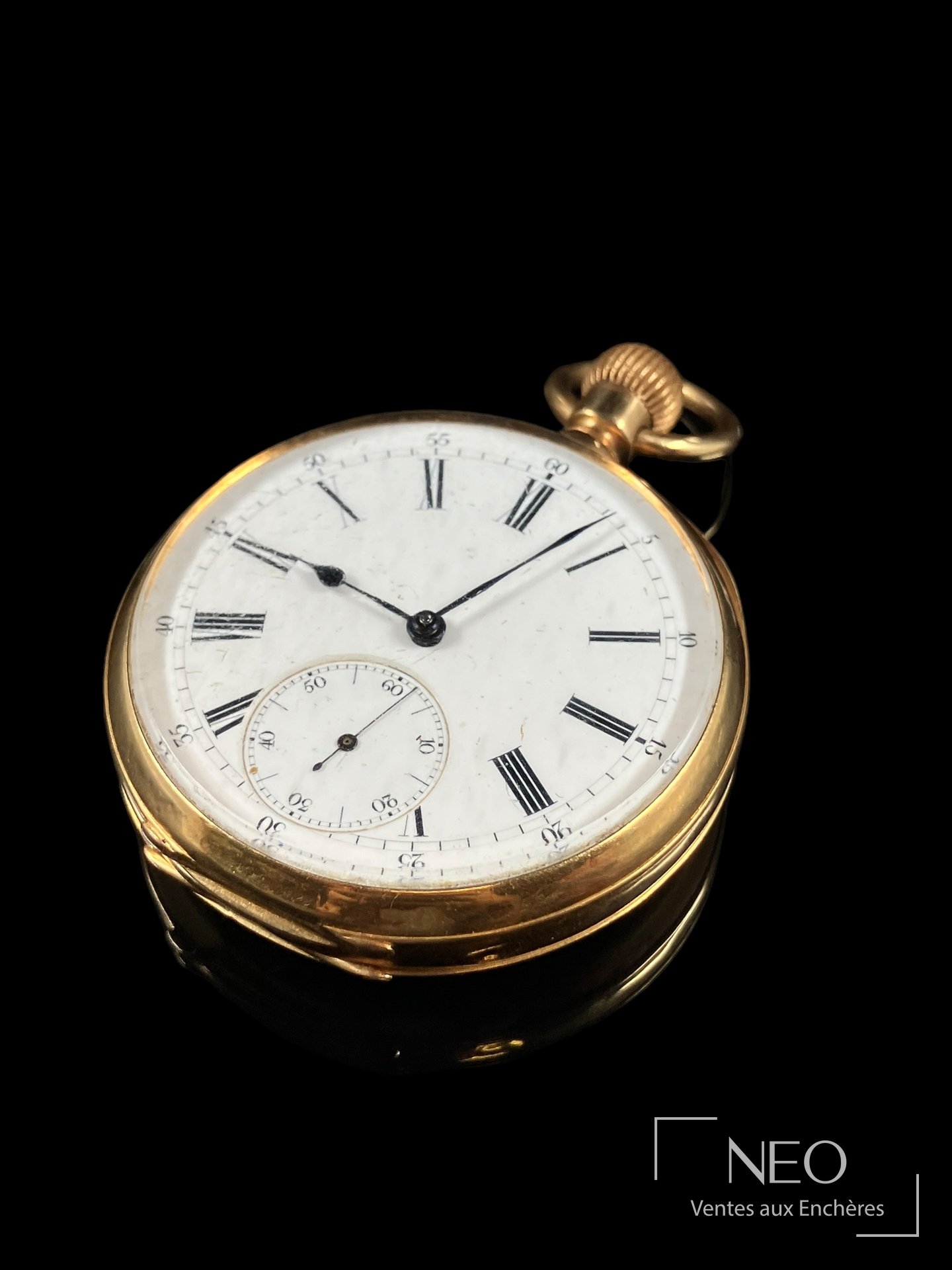 Montre à gousset en or jaune 18 carats, cadran émaillé blanc