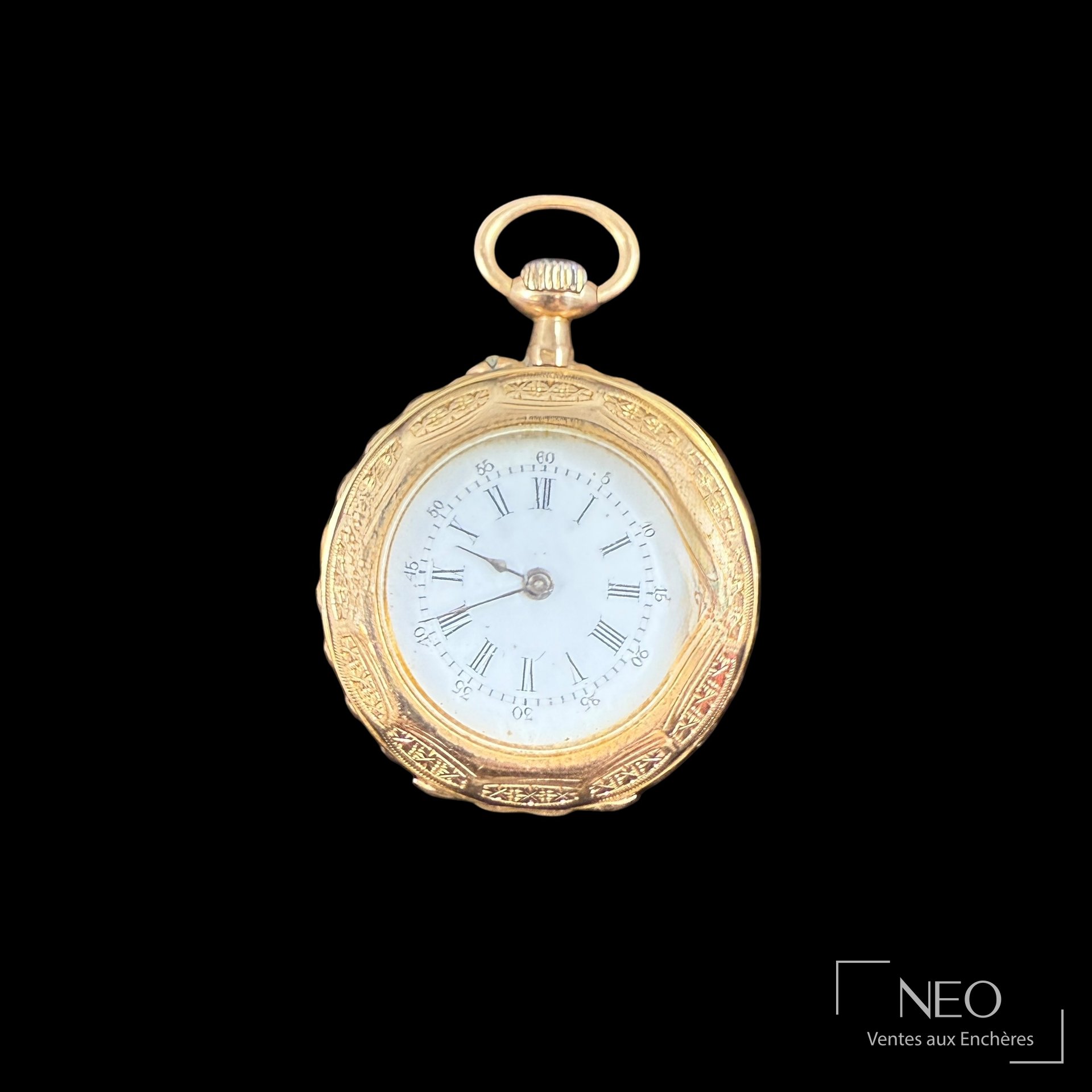 Montre à gousset en or jaune 18 carats, boîtier rond à pans coupés