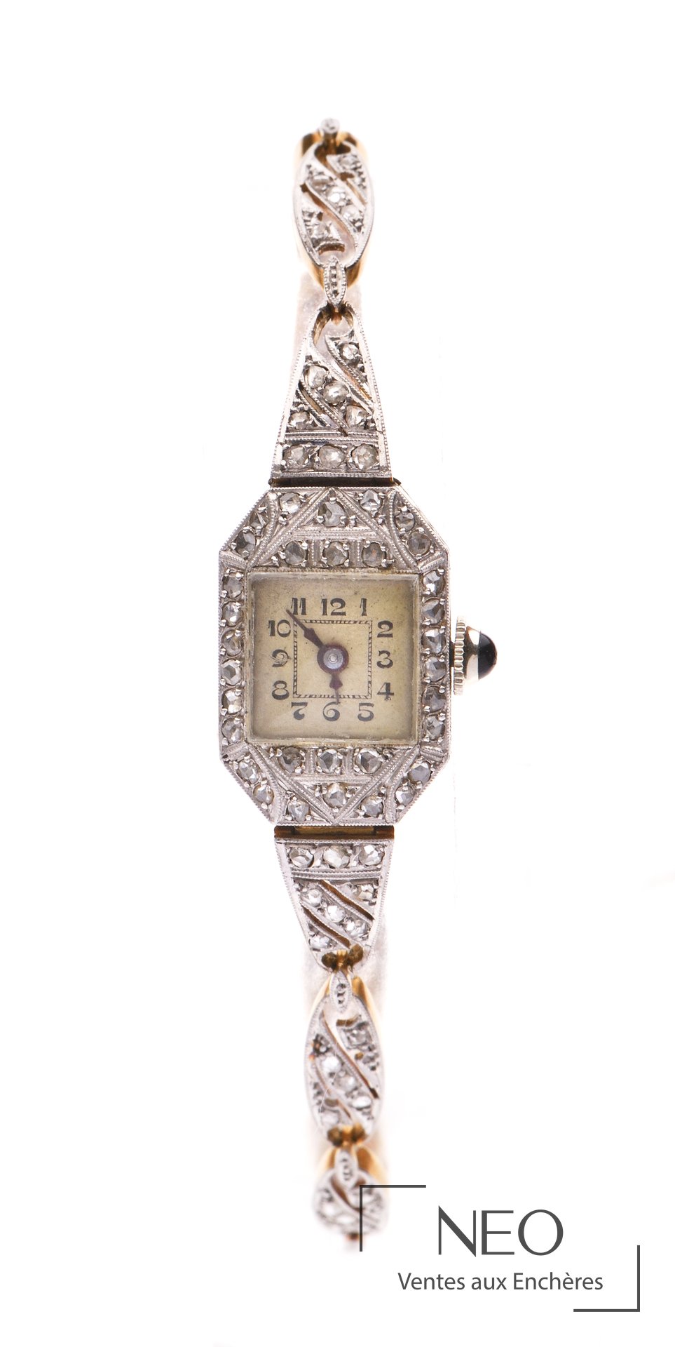 Montre-bracelet de dame en or jaune 18 carats, cadran rectangulaire