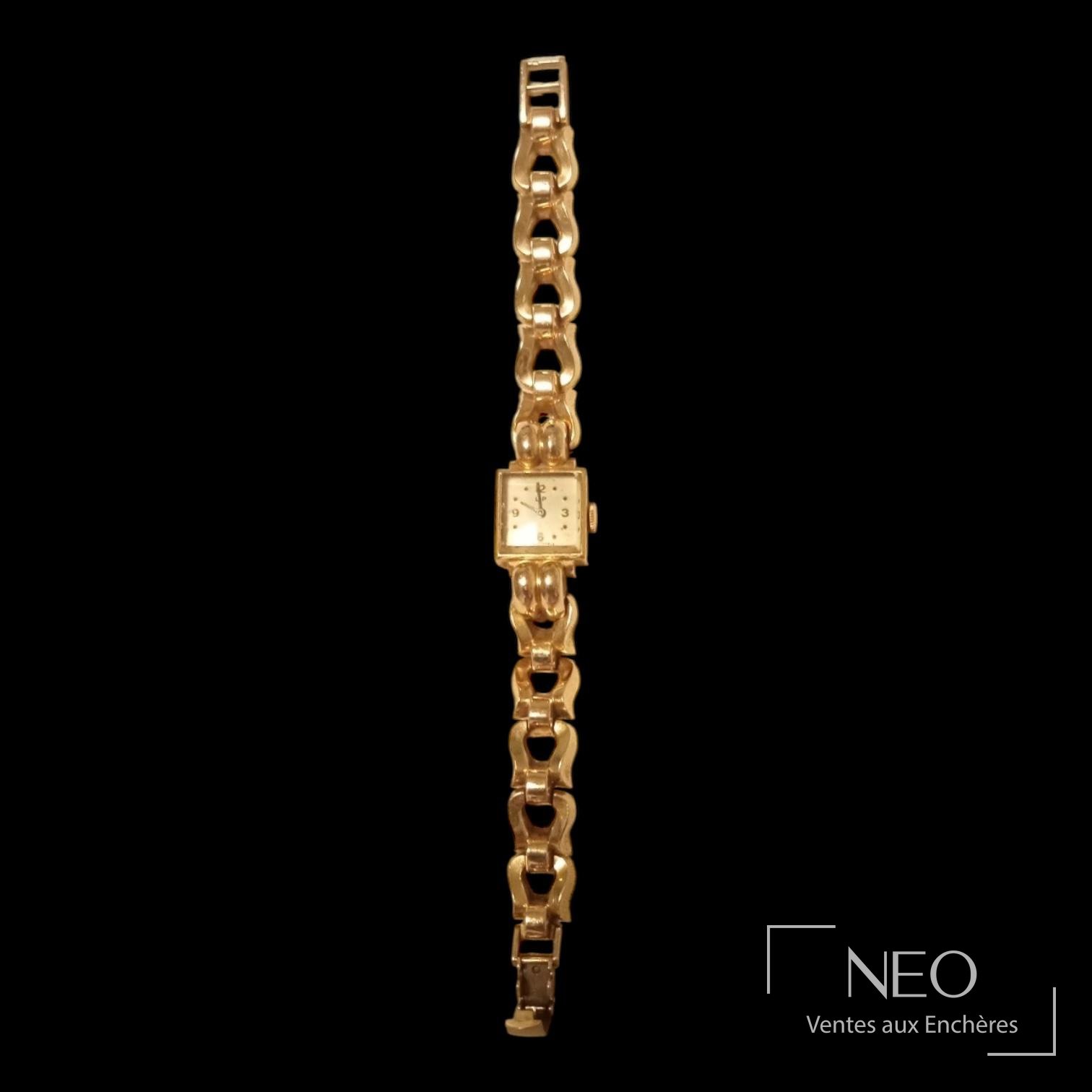 LIP montre bracelet en or jaune 18 carats, cadran rectangulaire