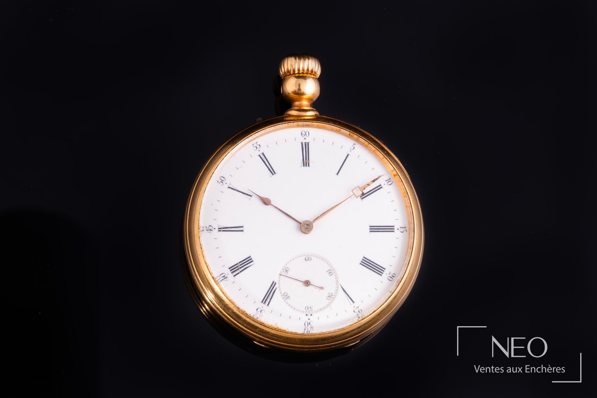 Montre de gousset en or rose 18 carats, cadran à fond doré