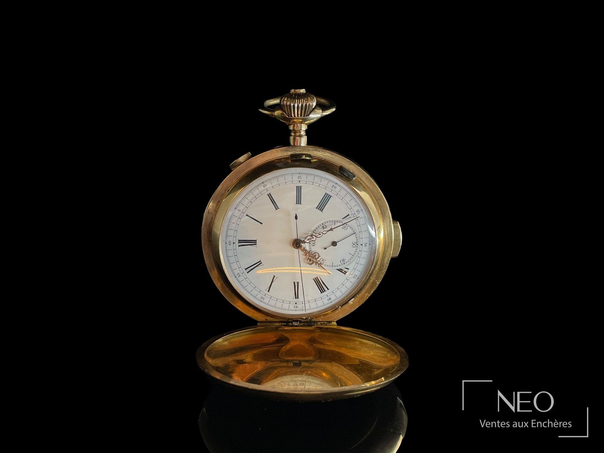 Montre de poche chronographe à répétition en or jaune 18 carats, travail suisse du début du XXe