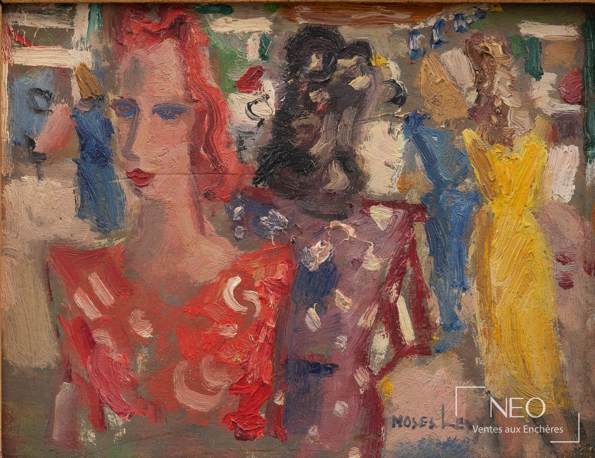 Moses Levy, Scène urbaine, huile sur carton