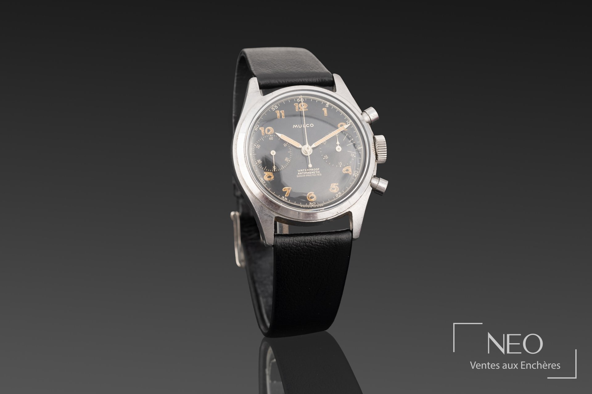 MULCO montre ronde chronographe vers 1940 en acier