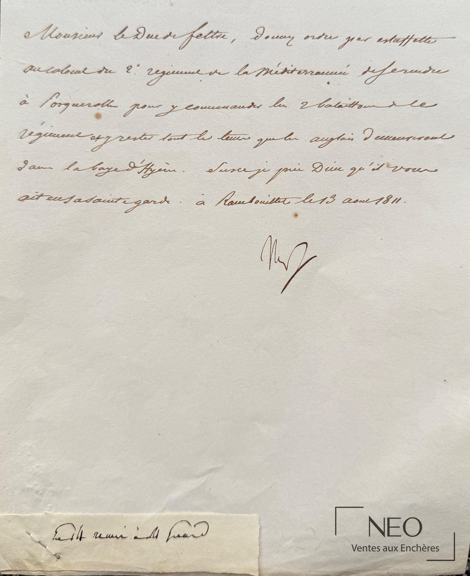 Napoléon Bonaparte – lettre dictée signée au général Clarke, duc de Feltre