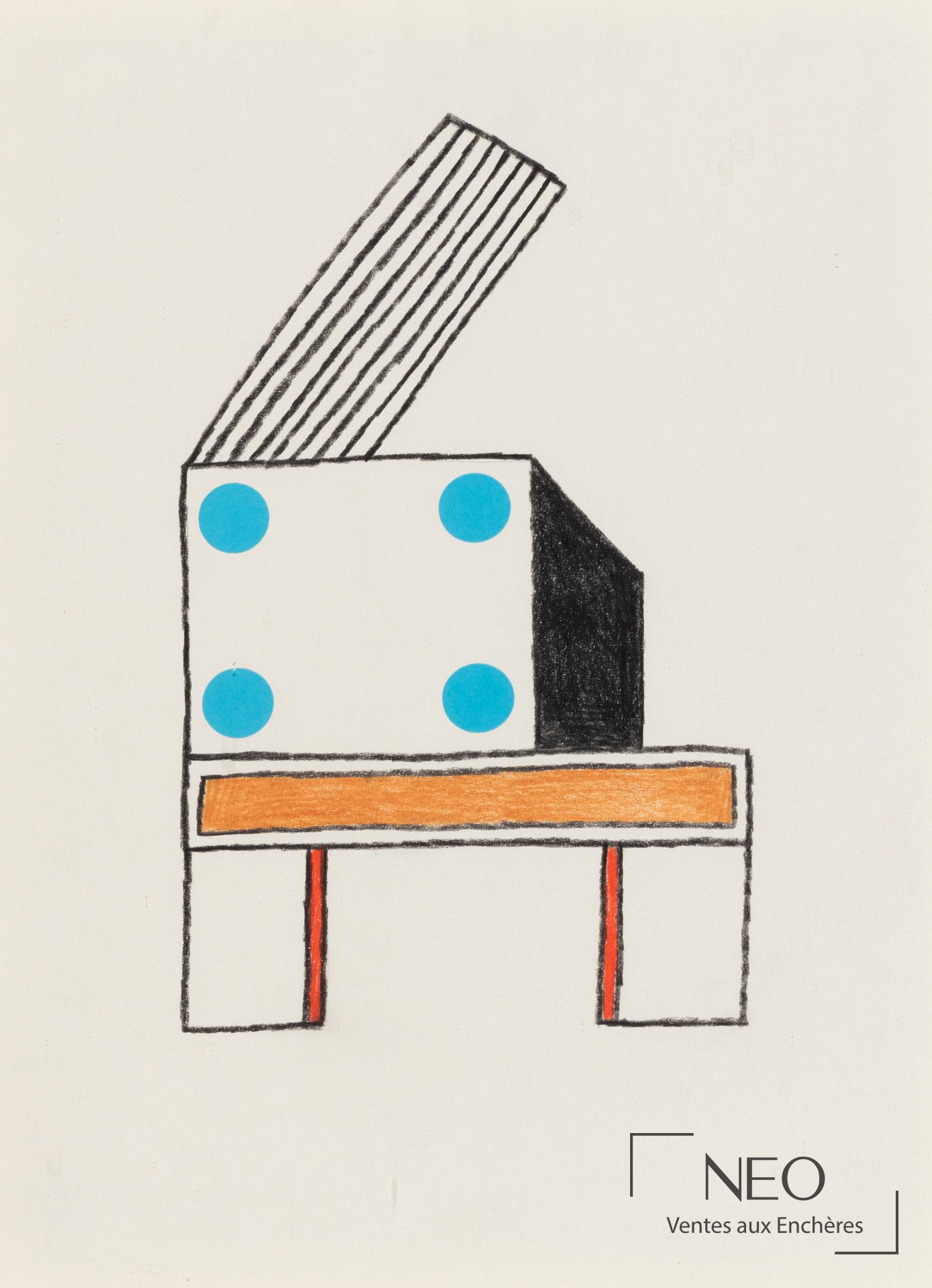 Composition abstraite de Nathalie Du Pasquier sur papier