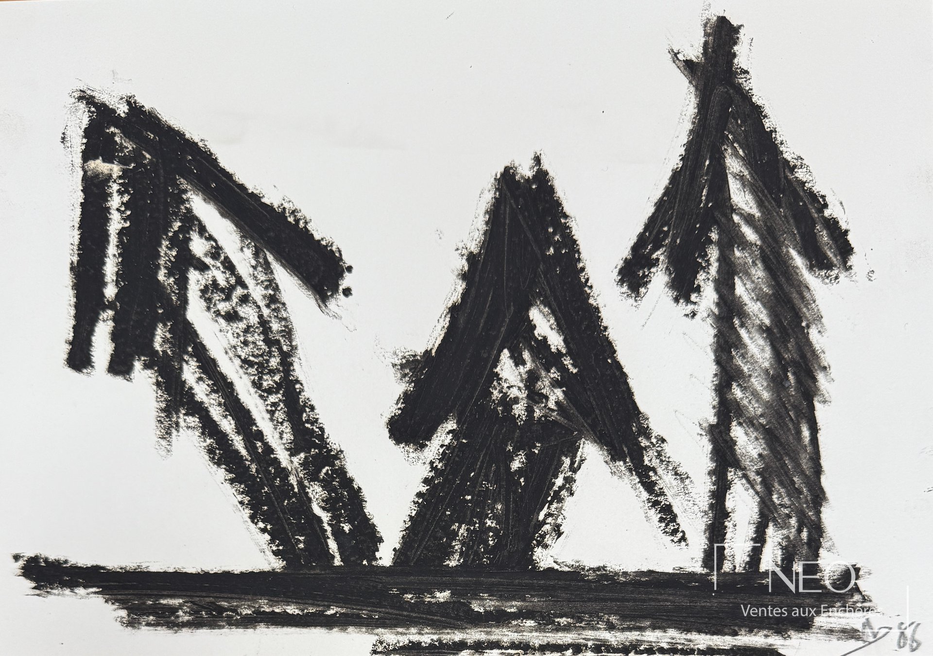 Composition abstraite aux flèches noires sur papier blanc