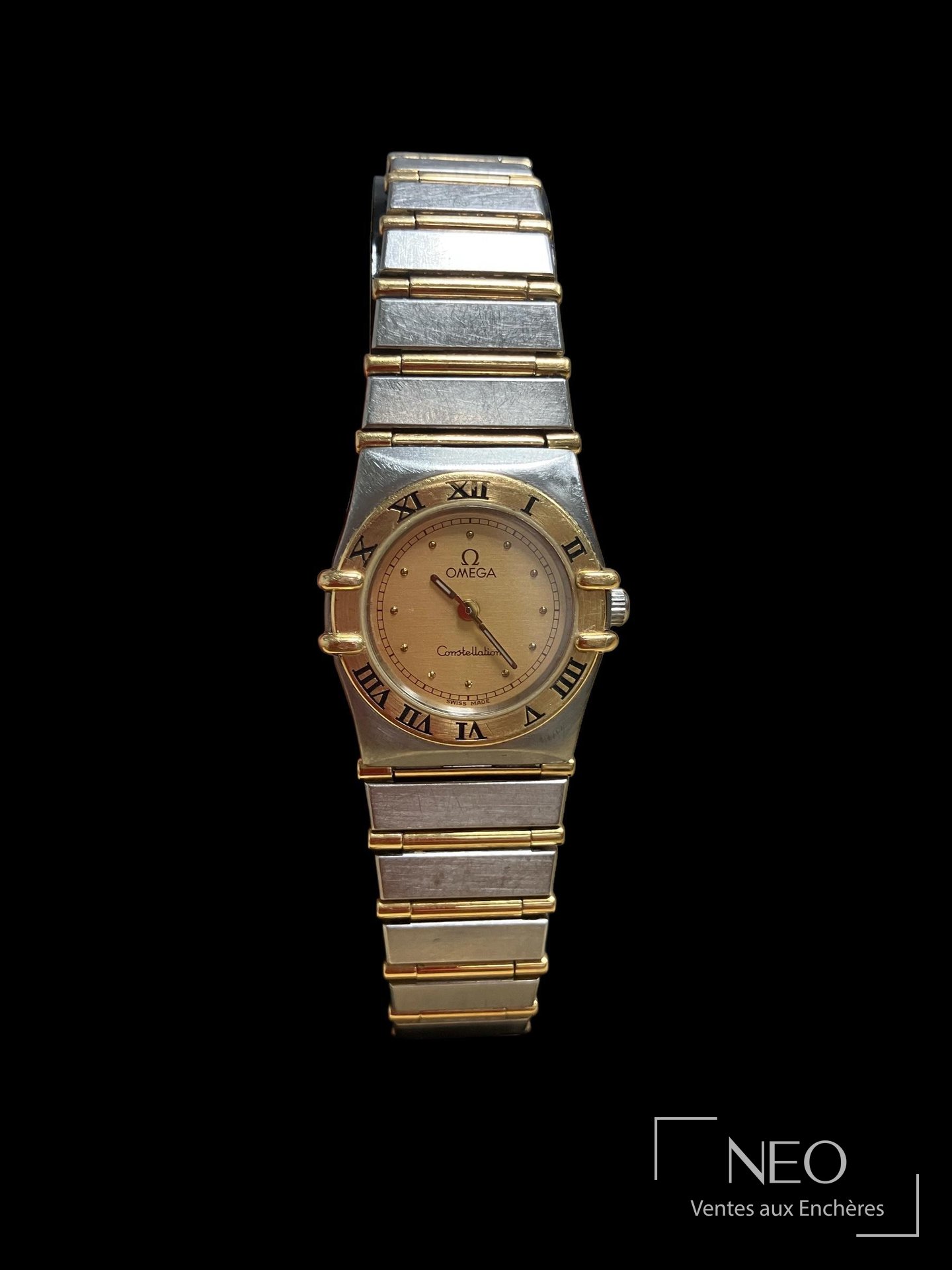 Omega Constellation montre de sport en acier et plaqué or, mouvement quartz