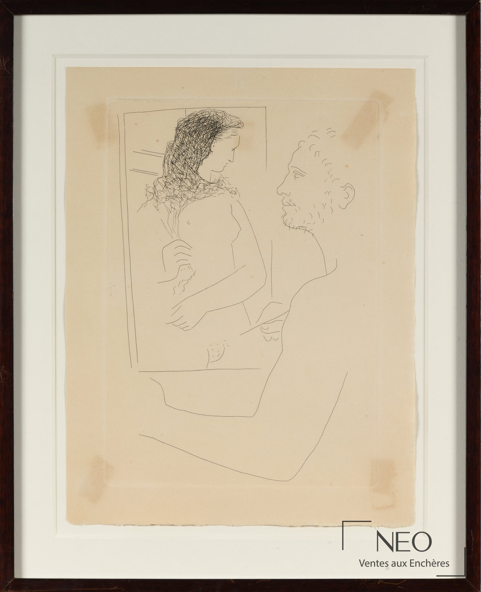 Eau-forte de Pablo Picasso sous passe-partout