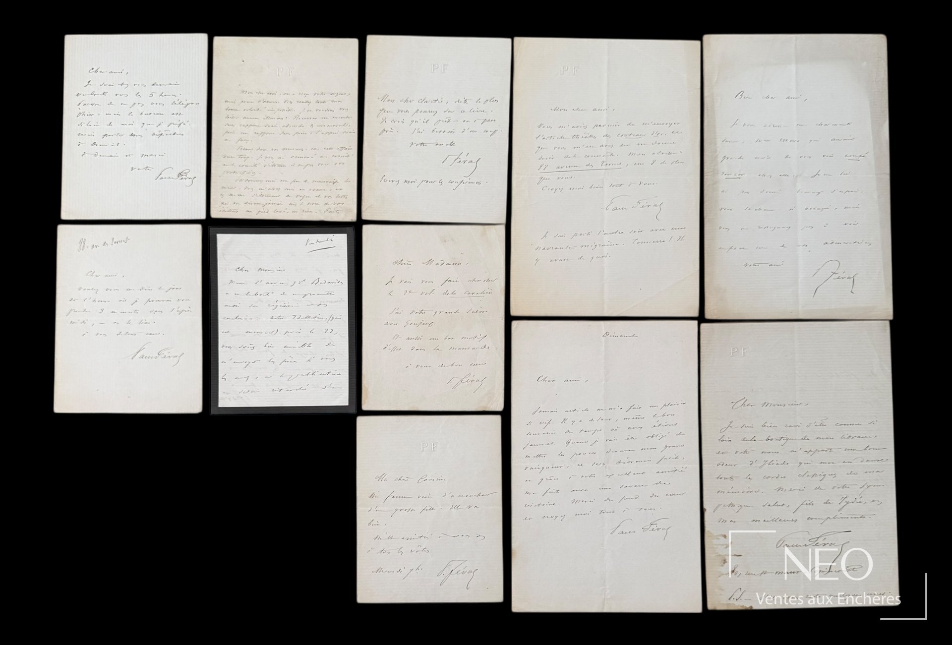 Paul Féval, ensemble de 11 lettres autographes signées