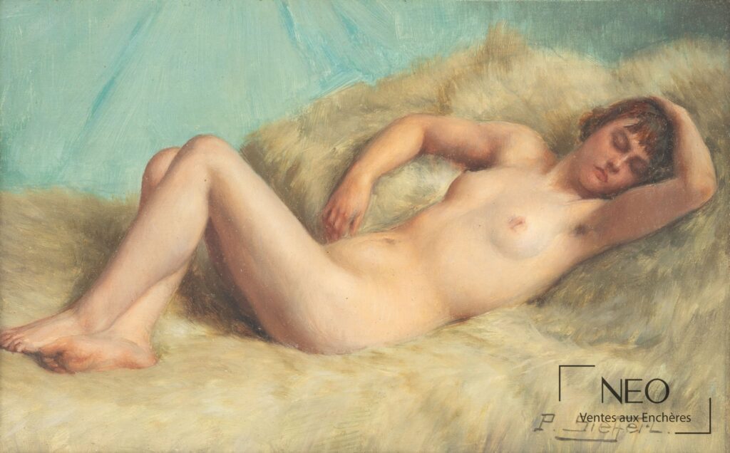 Nu féminin de Paul Sieffert peint à l'huile sur panneau