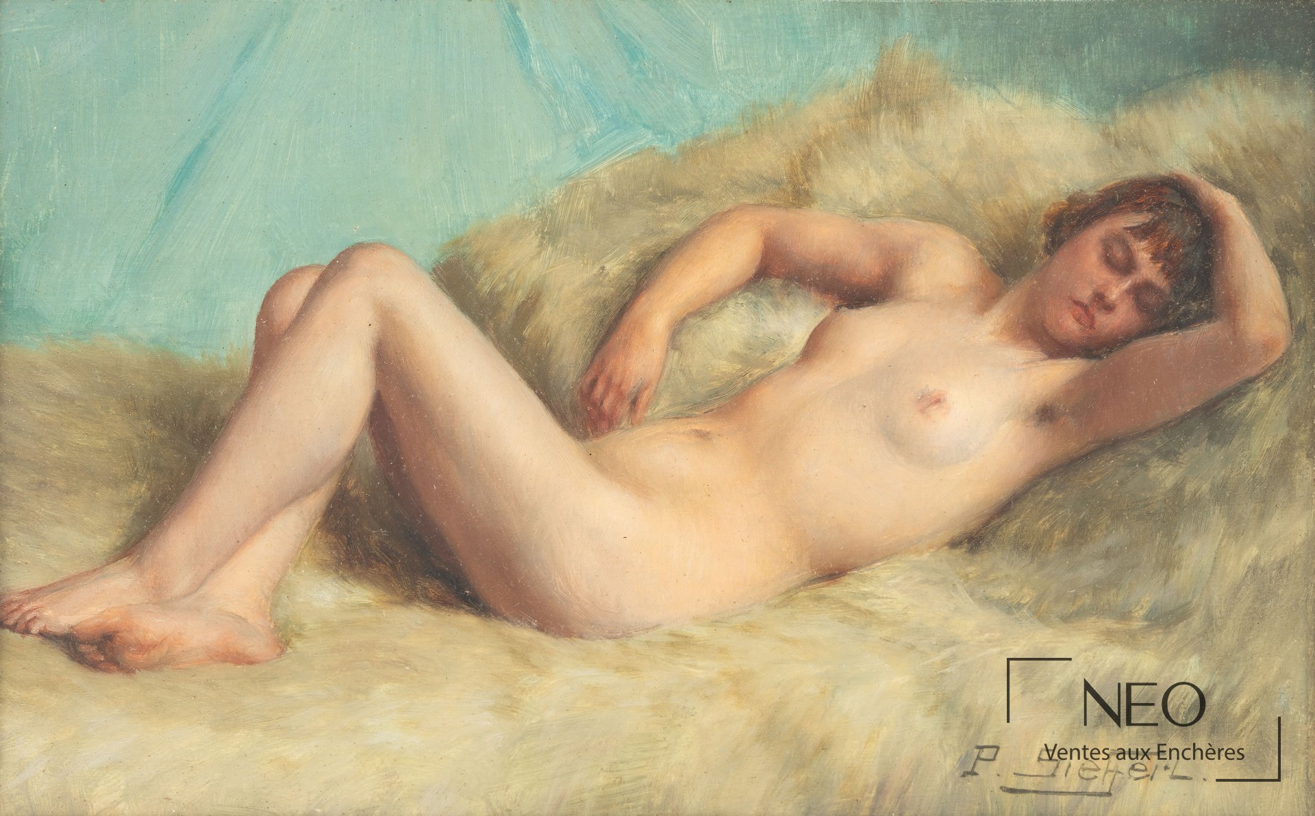 Nu féminin de Paul Sieffert peint à l'huile sur panneau