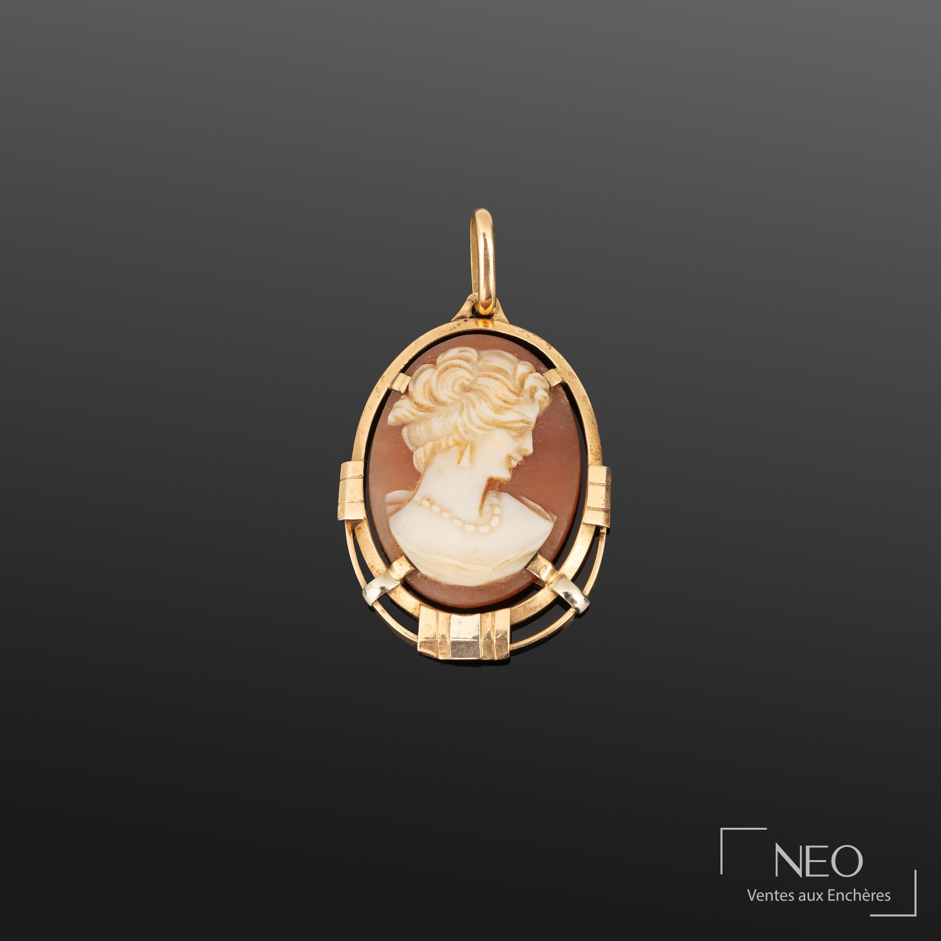 Pendentif camée en or jaune et gris 18K ajouré