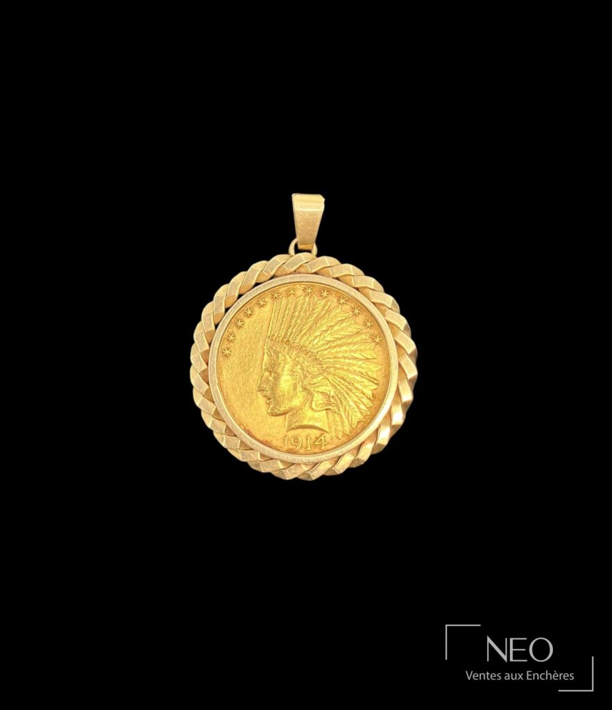 Pendentif en or jaune avec pièce américaine de 1914