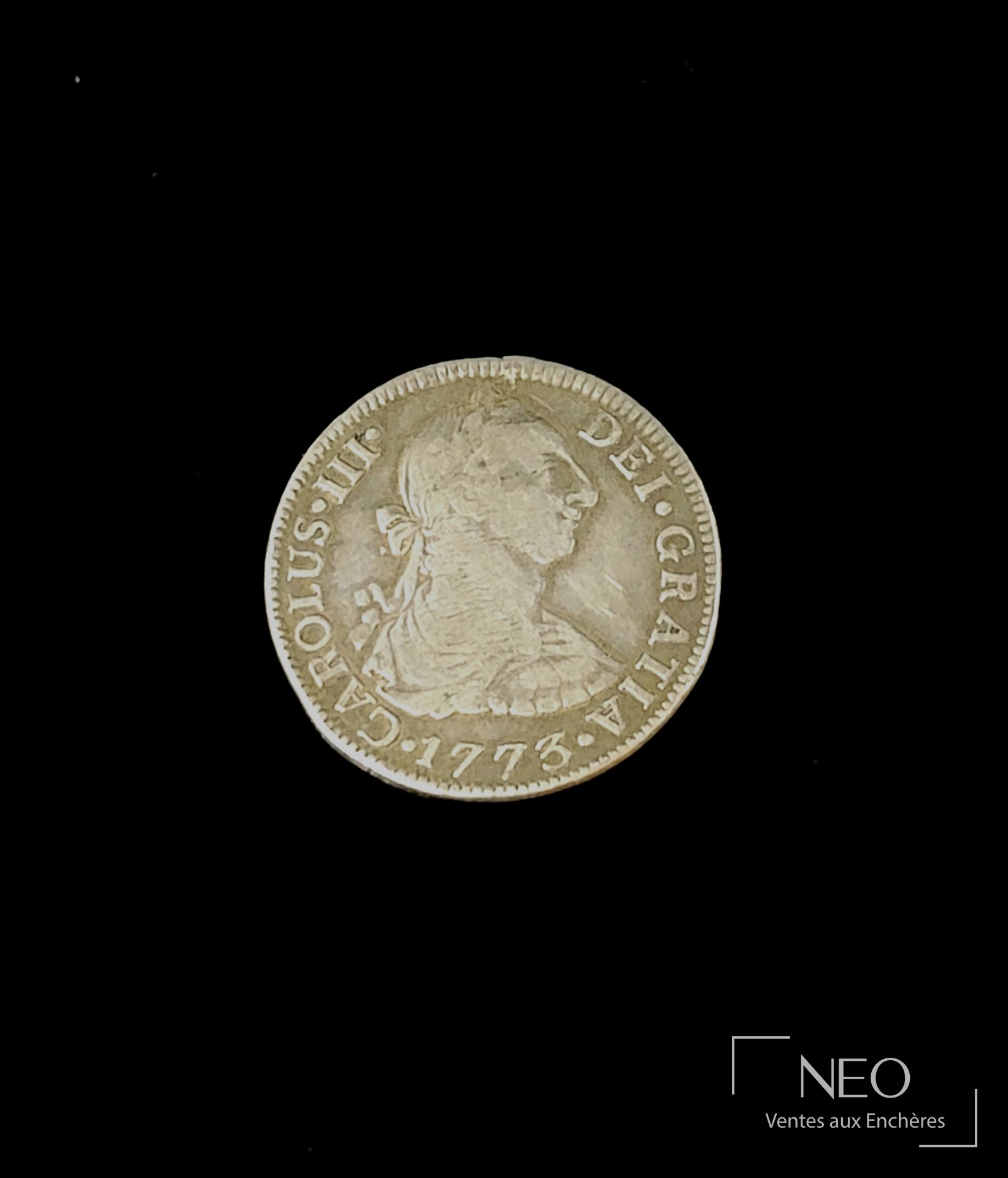 Pièce mexicaine en argent, Carolus III, 1773, et pièce Maxim Pontif