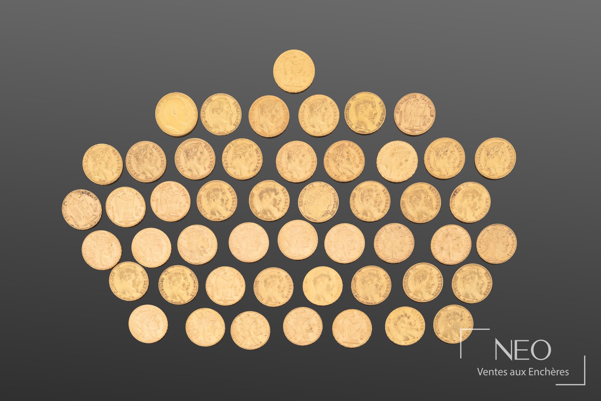 Ensemble de 49 pièces en or Napoléon III et françaises