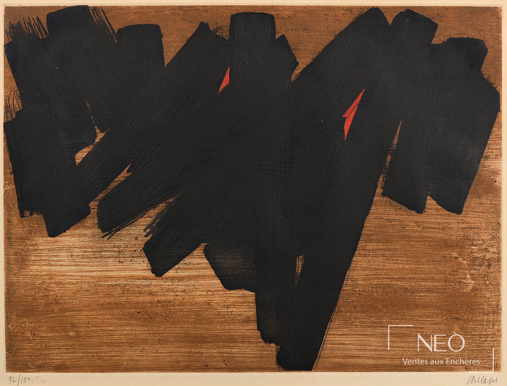 Composition abstraite de Pierre Soulages en eau-forte sur papier