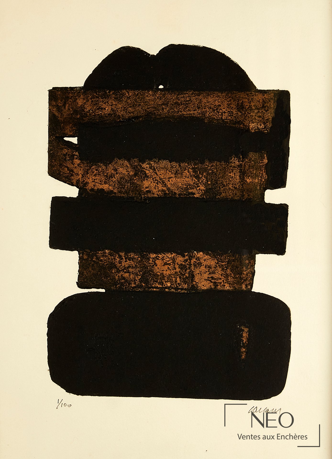 Pierre Soulages Composition abstraite, eau-forte polychrome sur papier