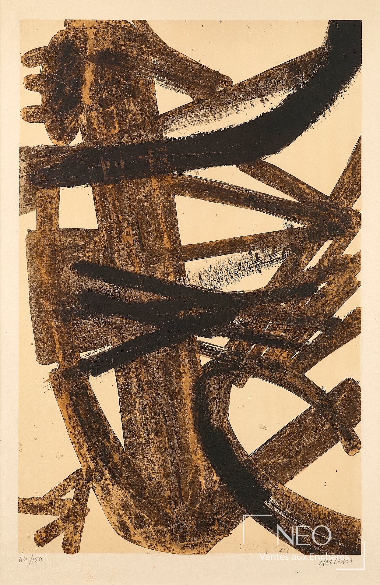 Pierre Soulages, Composition abstraite, lithographie en couleurs sur papier vélin d’Arches