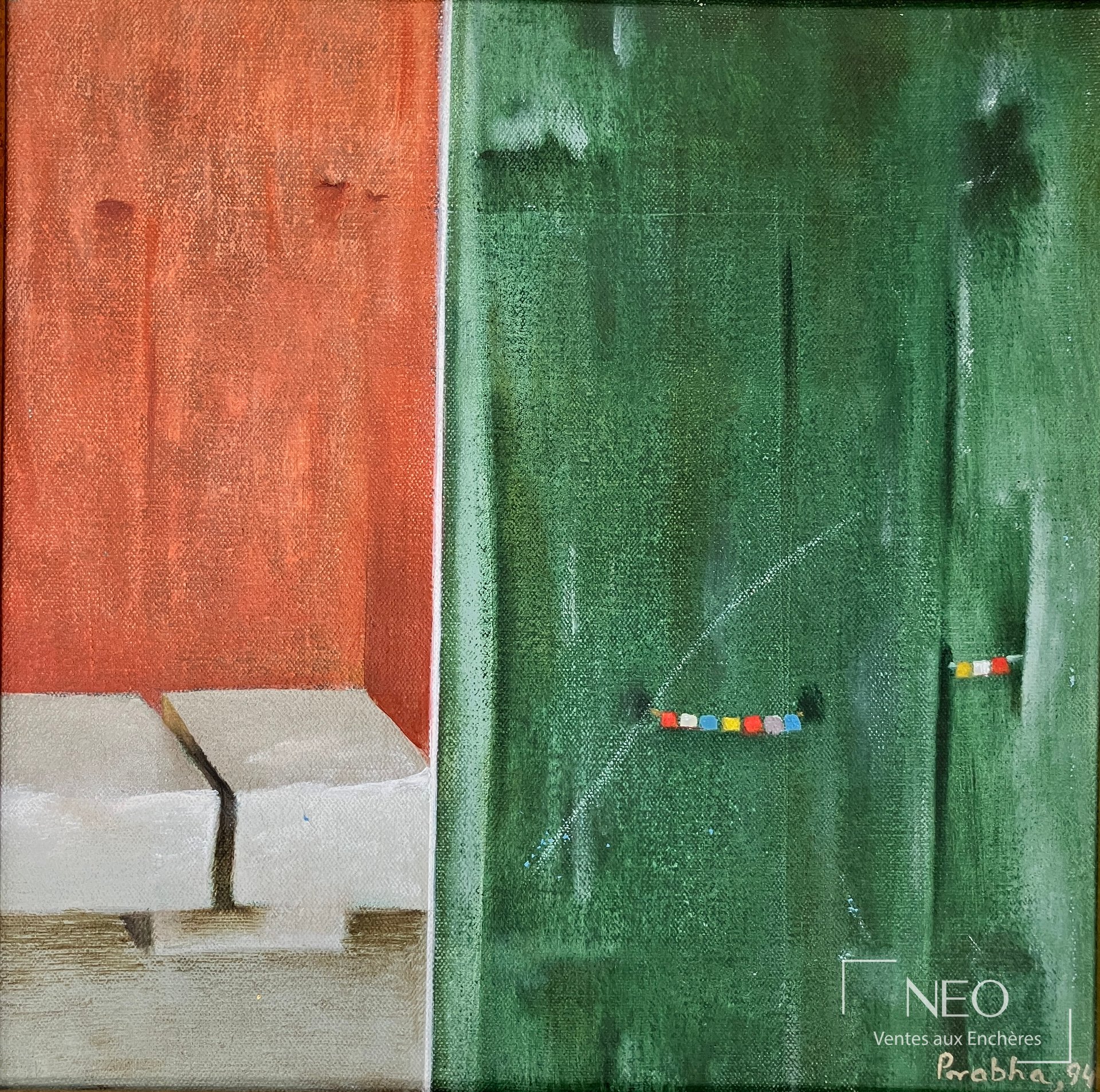 Composition abstraite de Prabha Shah en aplats rouge