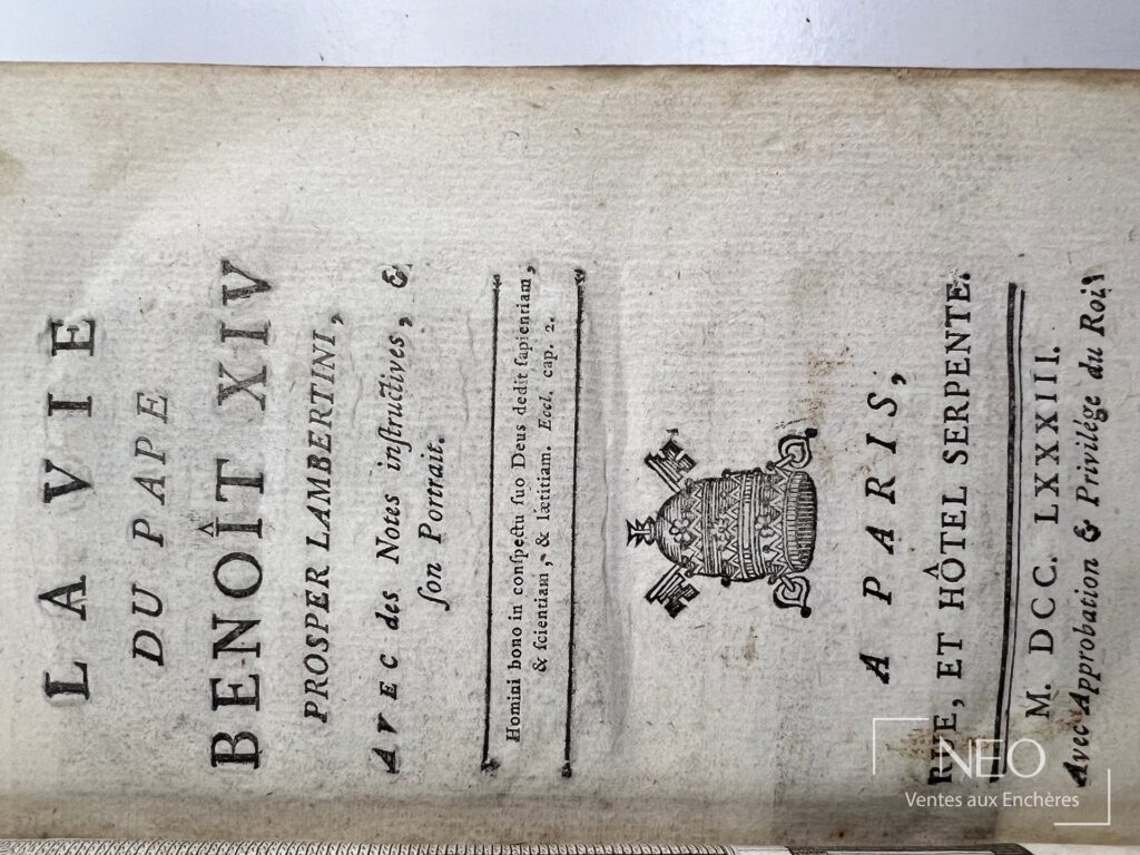 Page de titre de La vie du pape Benoit XIV de Prosper Lambertini