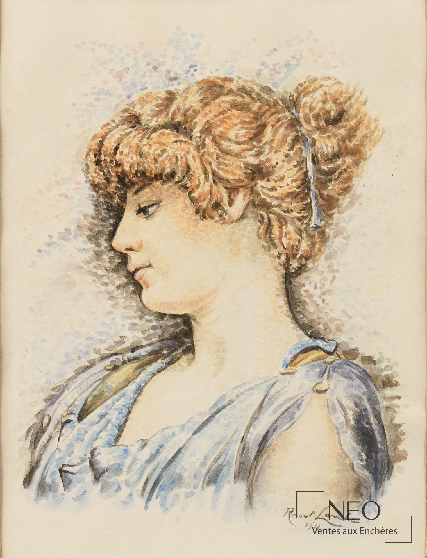 Aquarelle représentant un buste de femme de profil