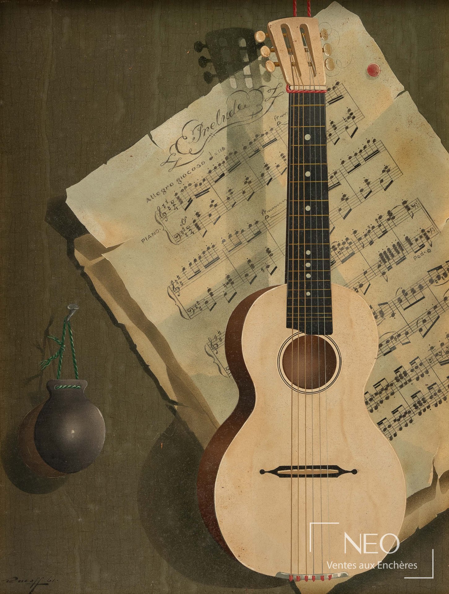 Nature morte à la guitare et à la partition de Rastislaw Racoff