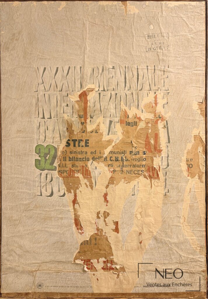 Décollage de Raymond Hains aux affiches déchirées sur toile encadrée