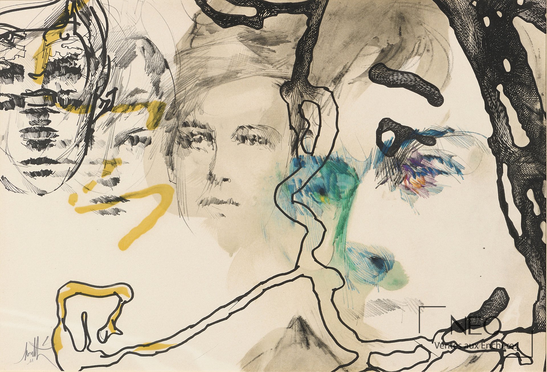 Lithographie de Raymond Moretti représentant Rimbaud