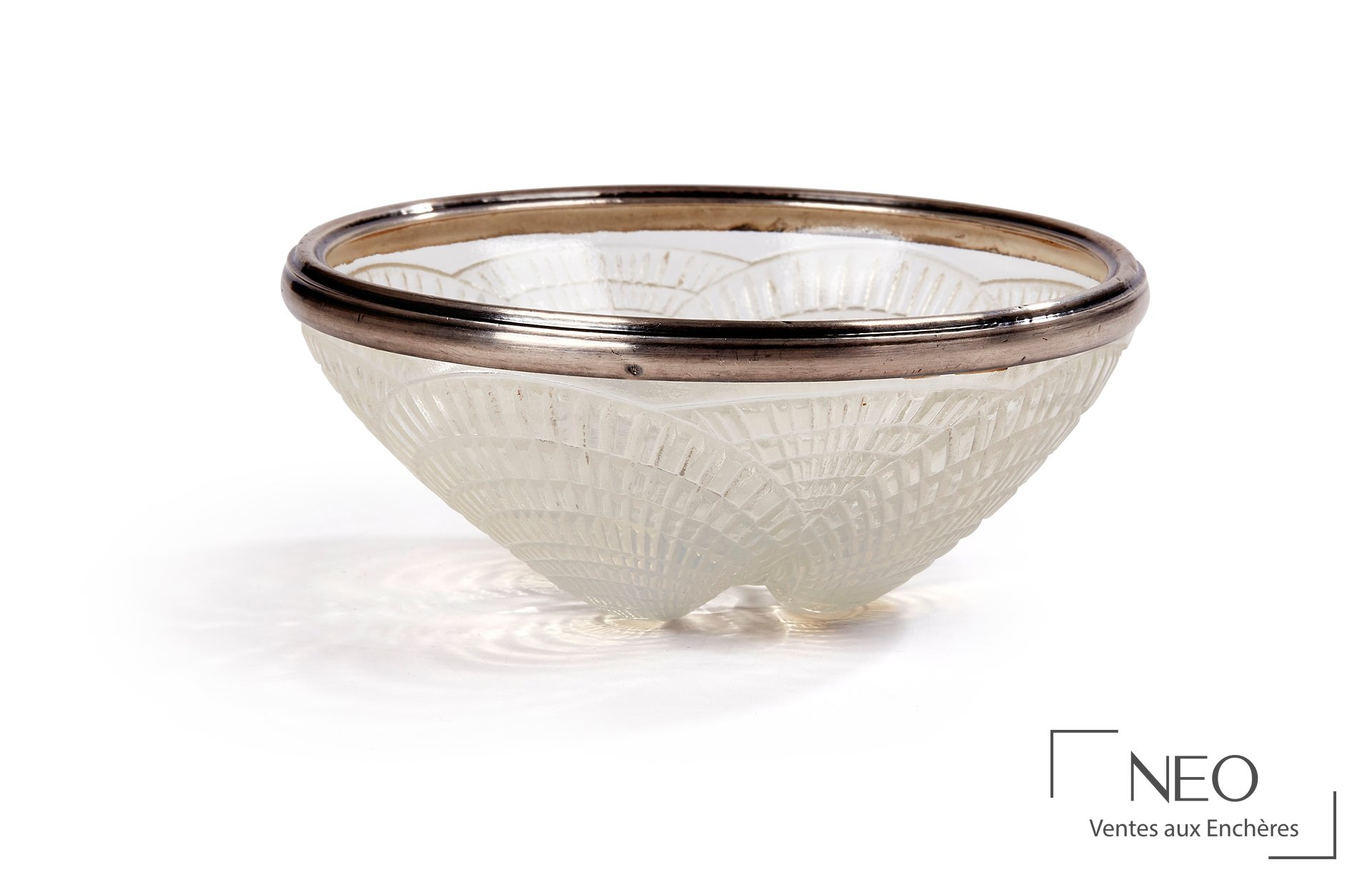 René Lalique Coupe « coquilles N°5 » en verre et métal argenté