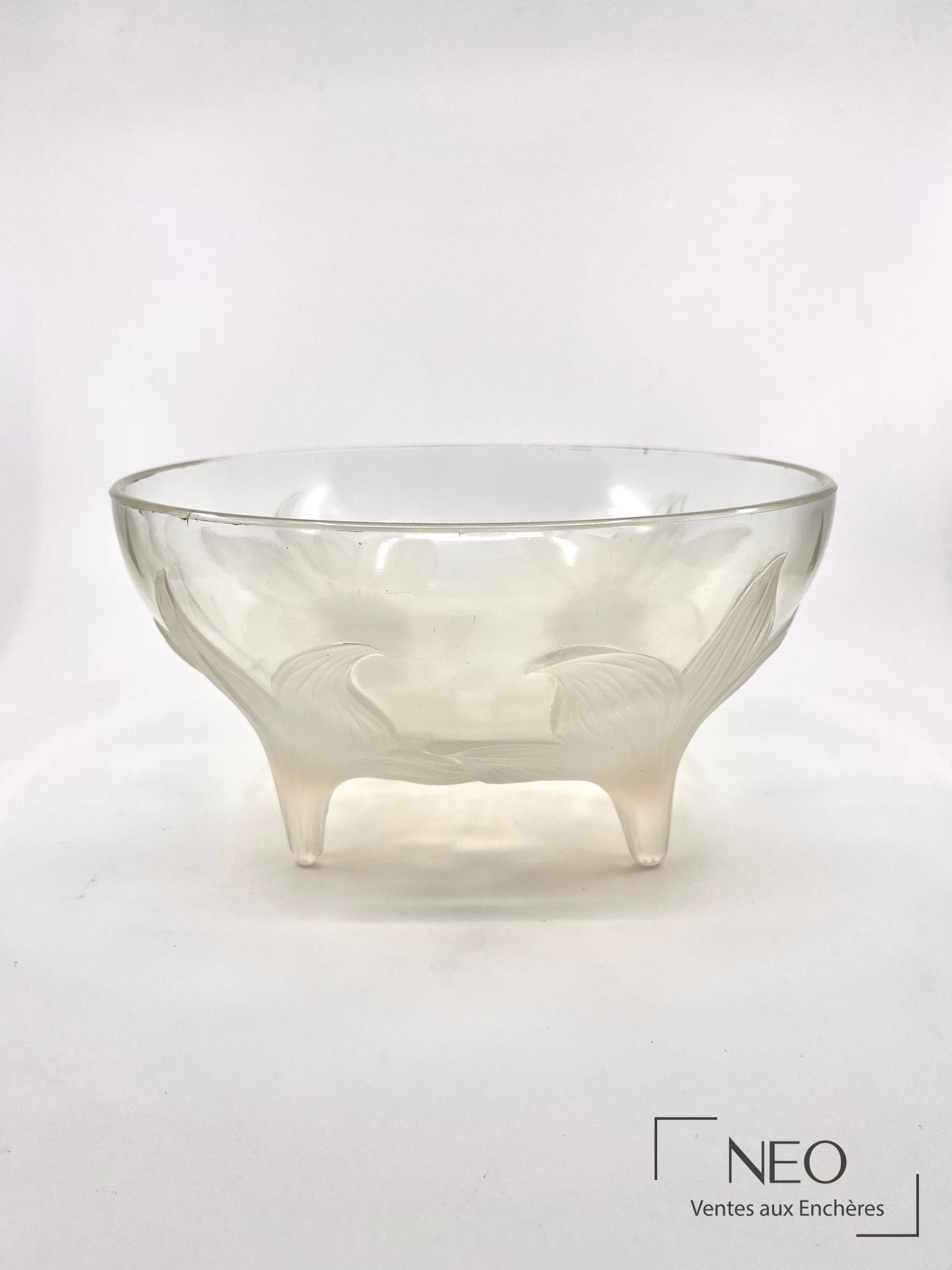 Coupe en verre opalescent à décor de lys