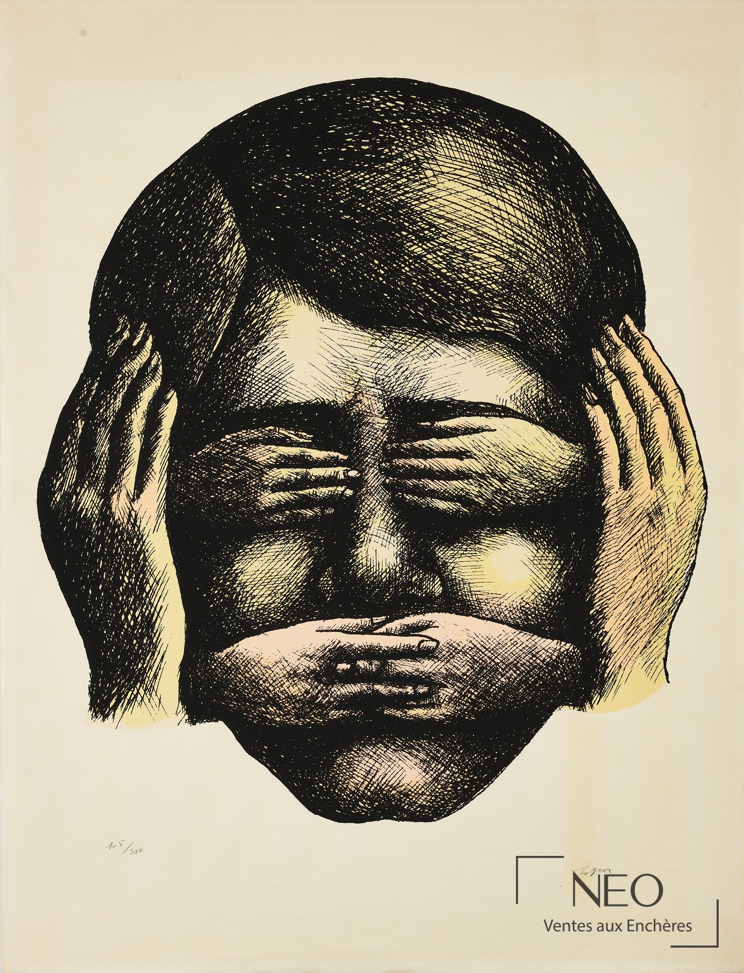 Roland Topor Visages, lithographie en couleurs sur papier vélin d’Arches