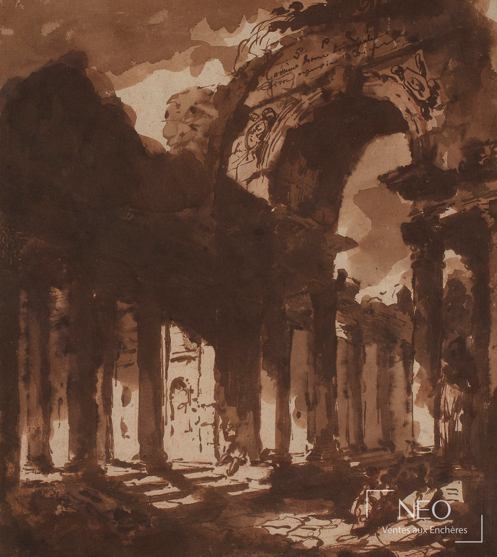 Dessin de ruines romaines à l’encre