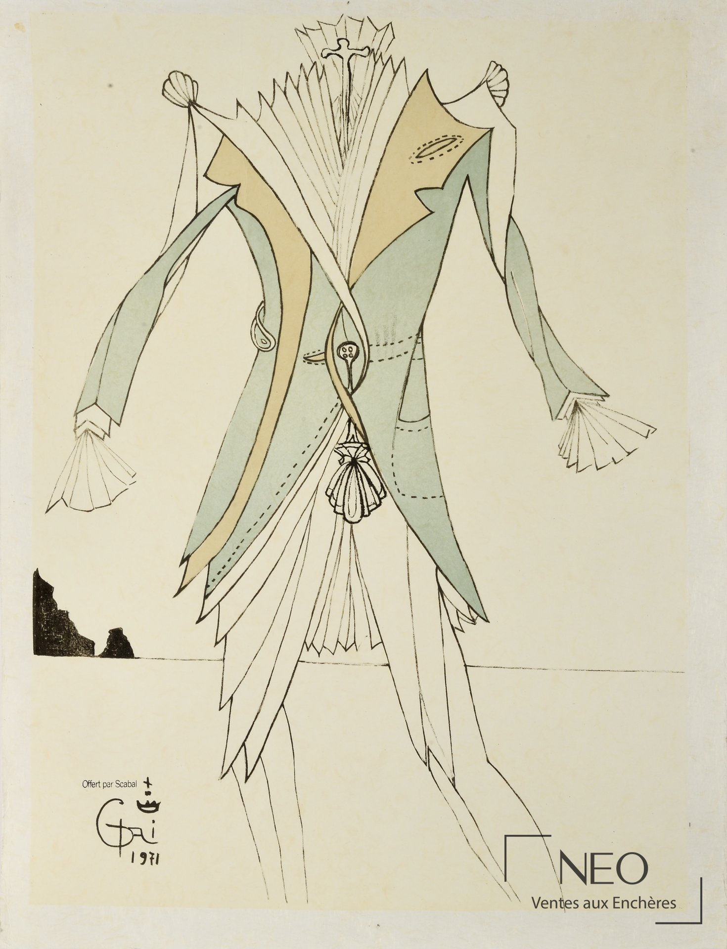 Salvador Dalí d’après Projet de costume, lithographie en couleurs, 1971