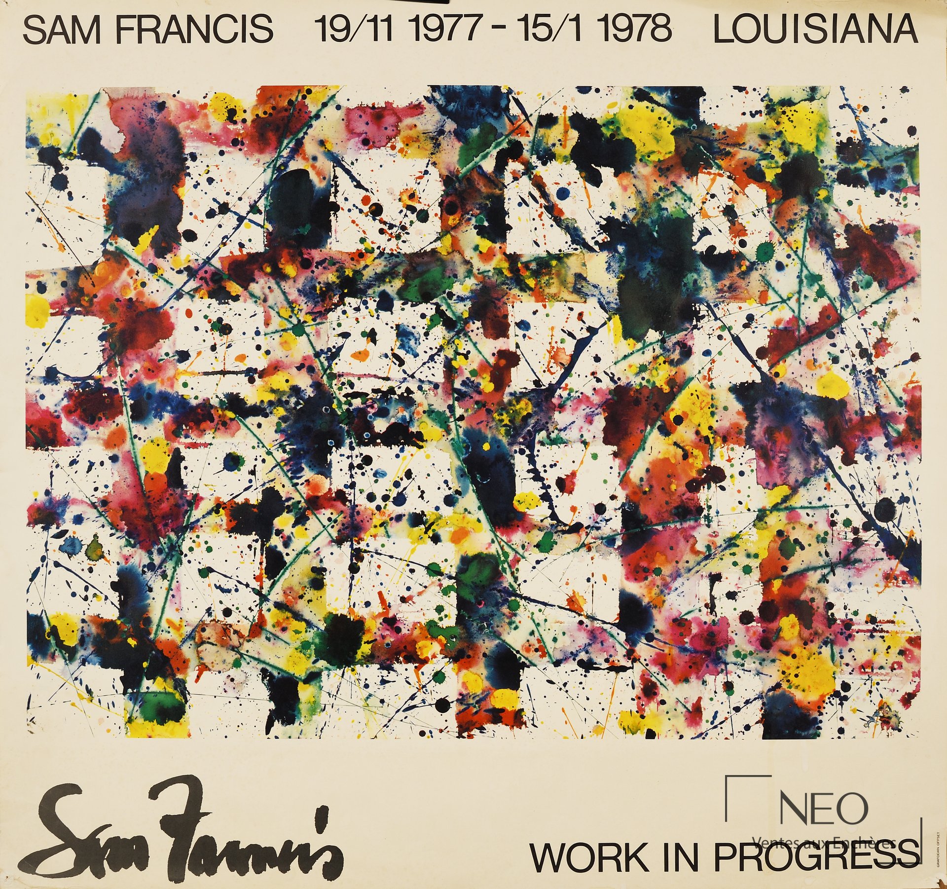 Affiche colorée Sam Francis pour l'exposition Work in progress