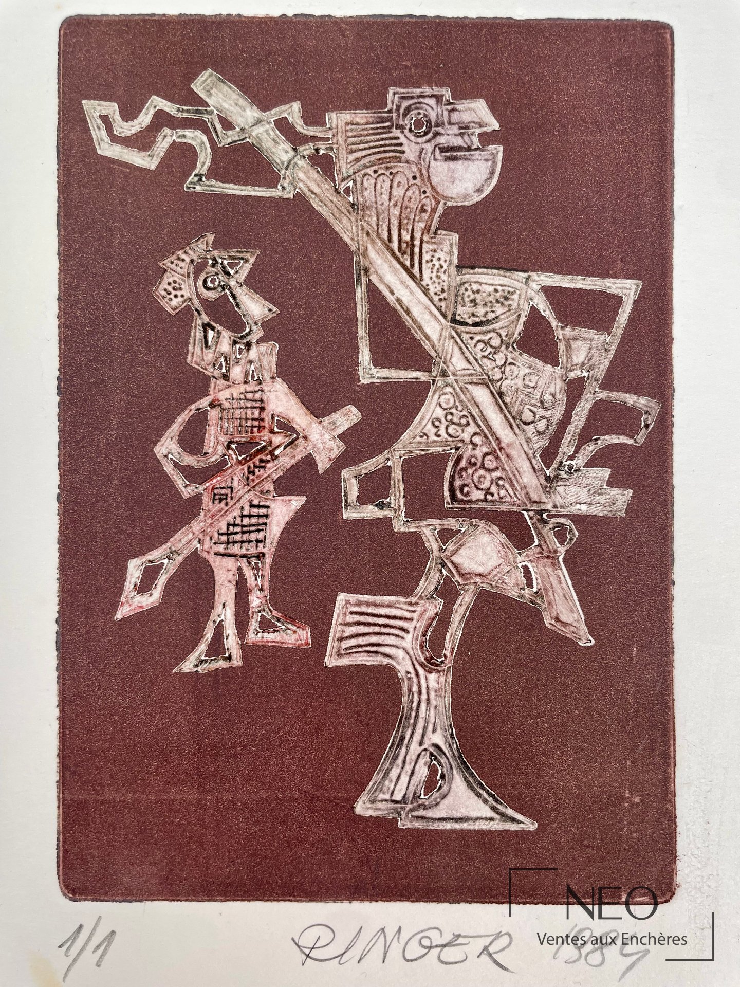 Sam RINGER Composition, aquatinte sur papier, 1984