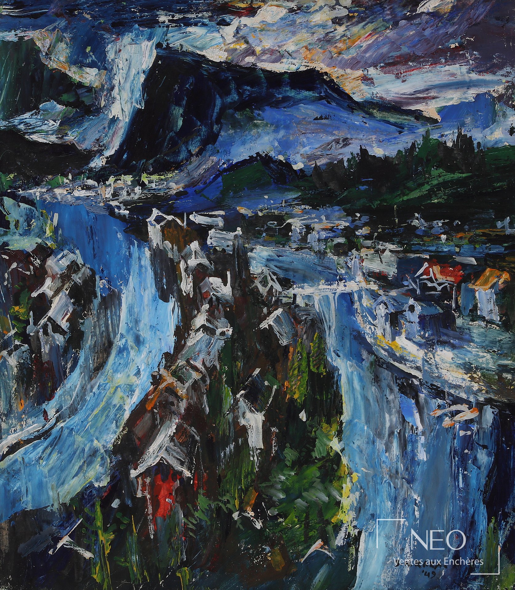 Sayed Haider Raza Narmada, 1949, gouache sur papier contrecollé sur isorel