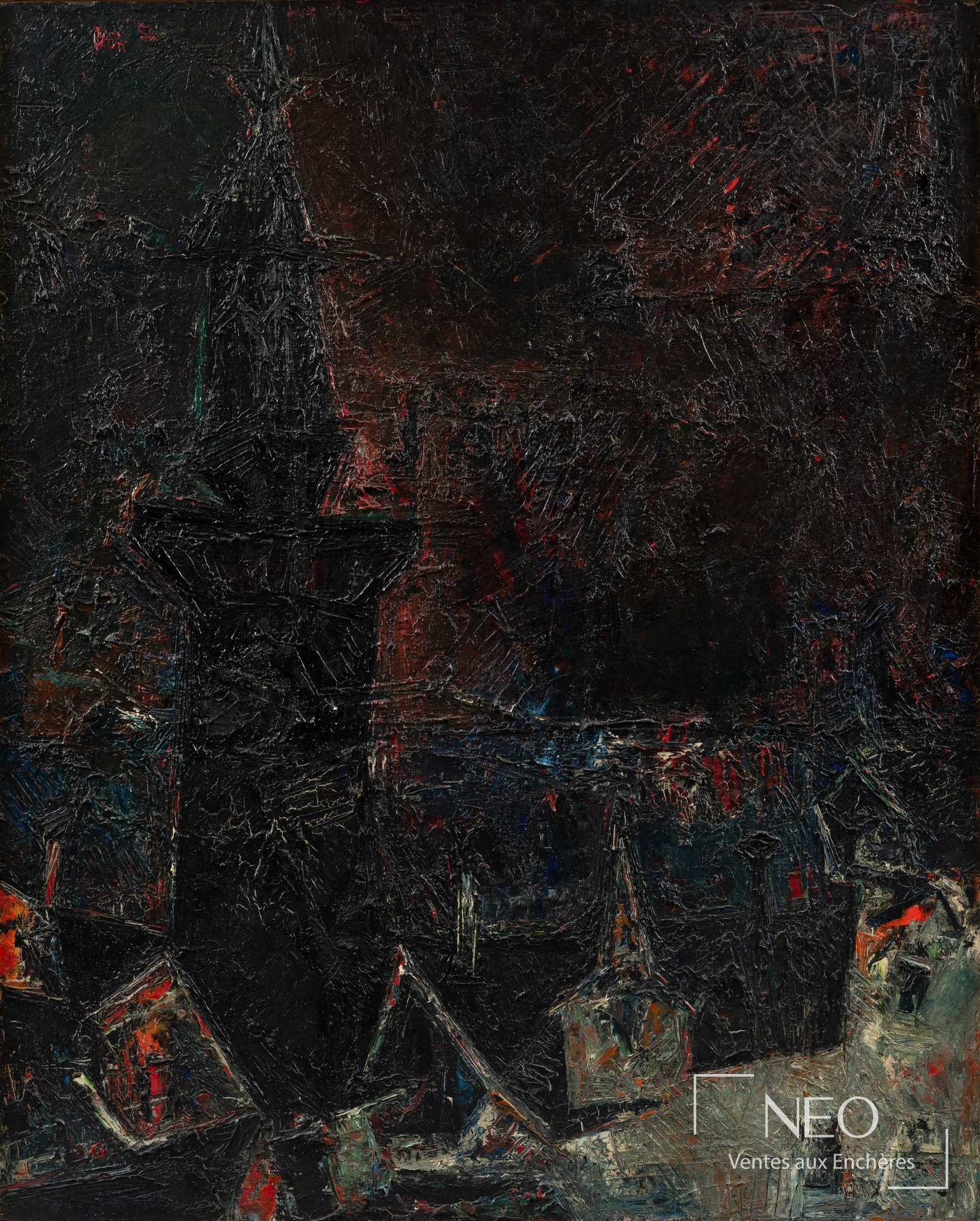 Tableau abstrait sombre de Sayed Haider Raza