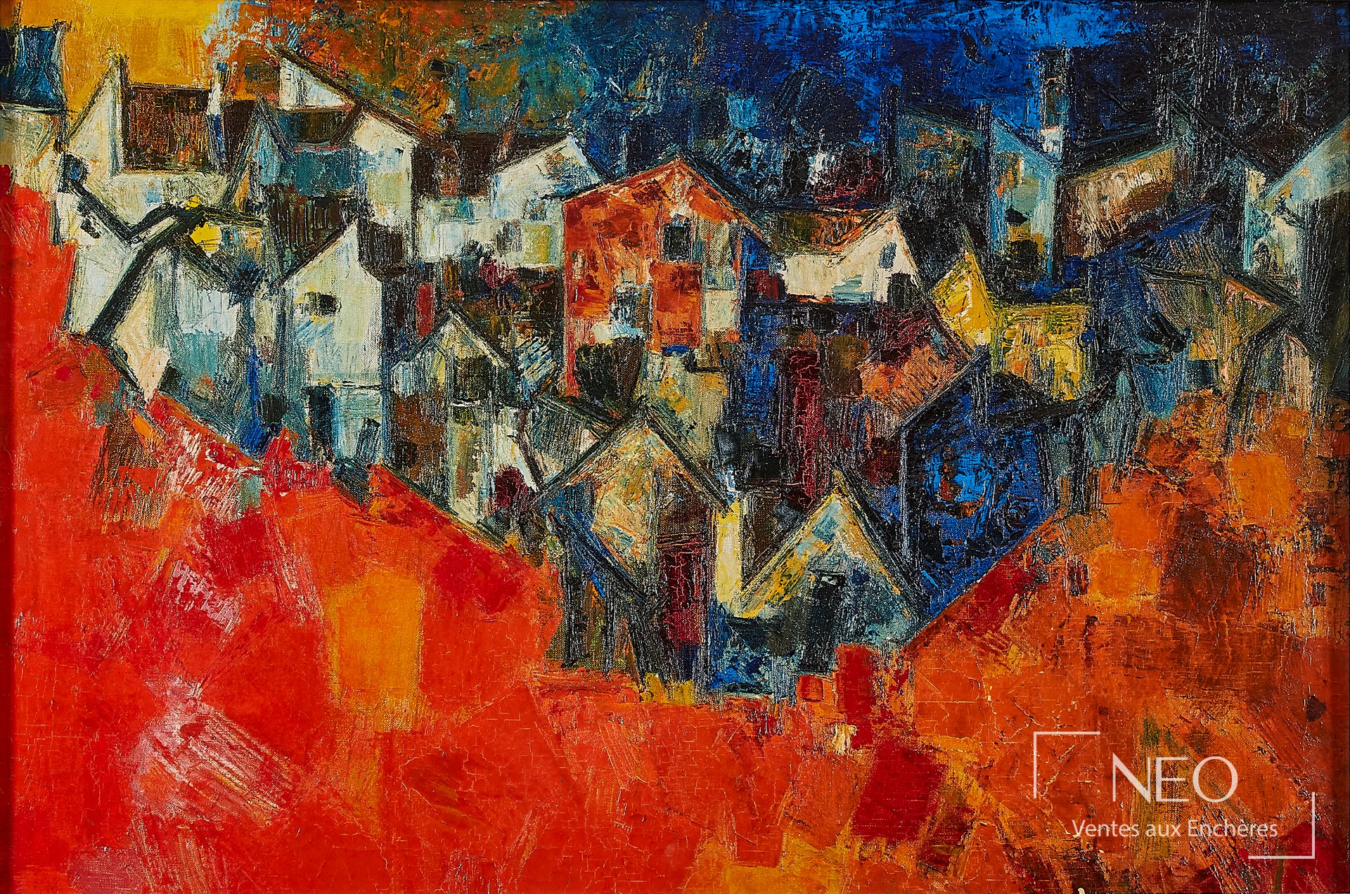 Sayed Haider Raza Village huile sur toile
