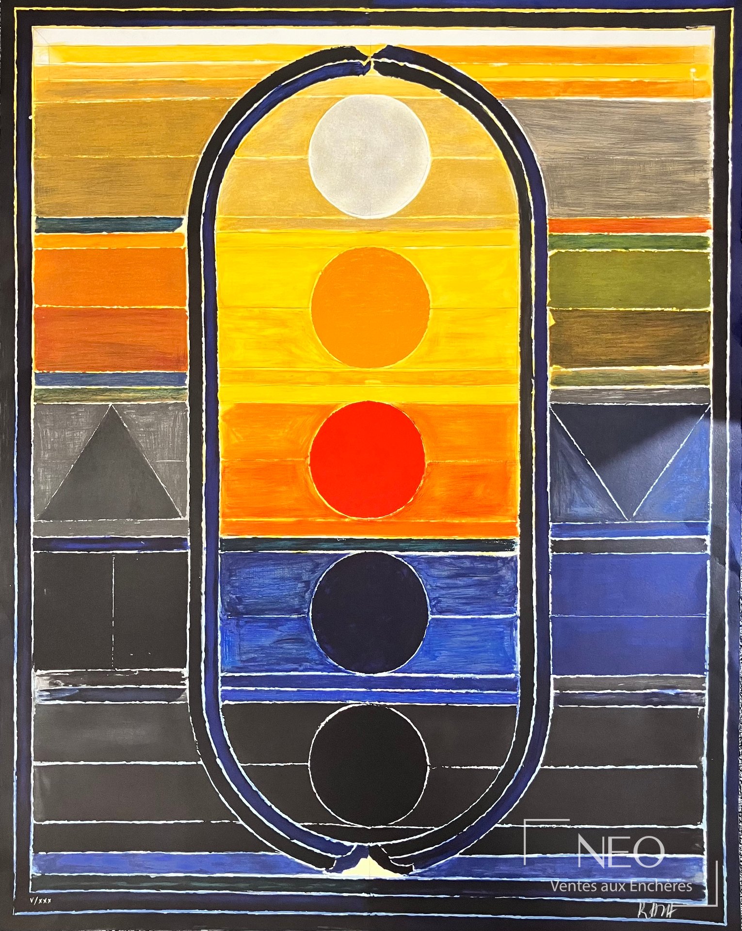 Sayed Haider RAZA Cinq éléments, lithographie en couleurs sur papier