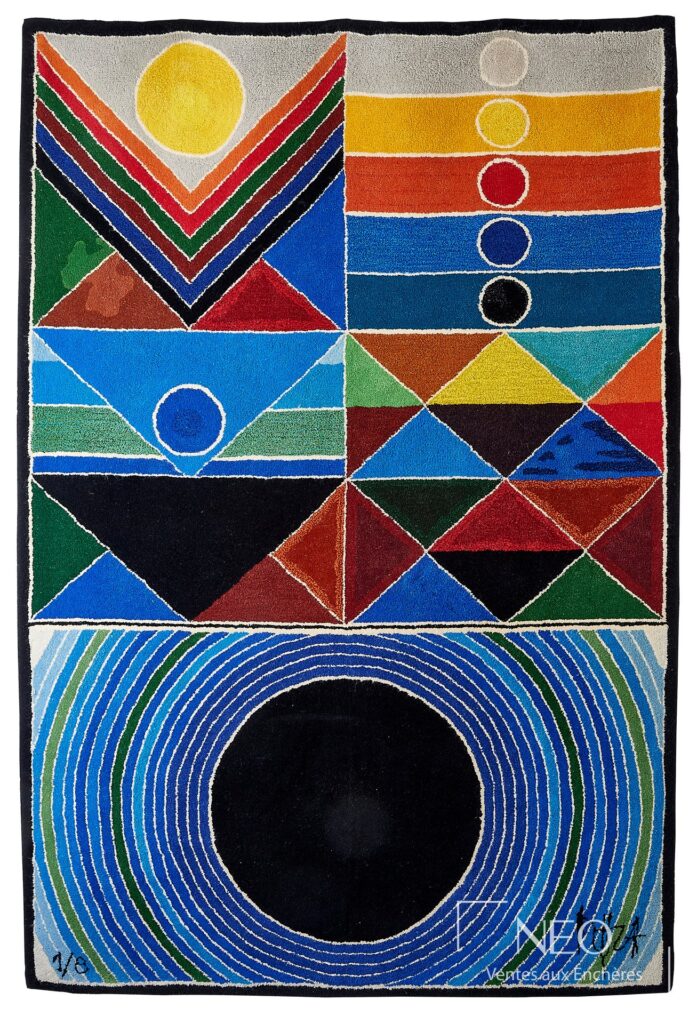 Tapisserie abstraite de Sayed Haider Raza aux formes géométriques multicolores