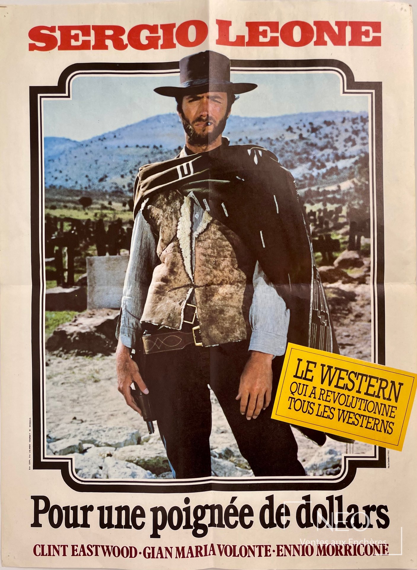 Affiche en couleurs de Pour une poignée de dollars signée Sergio Leone