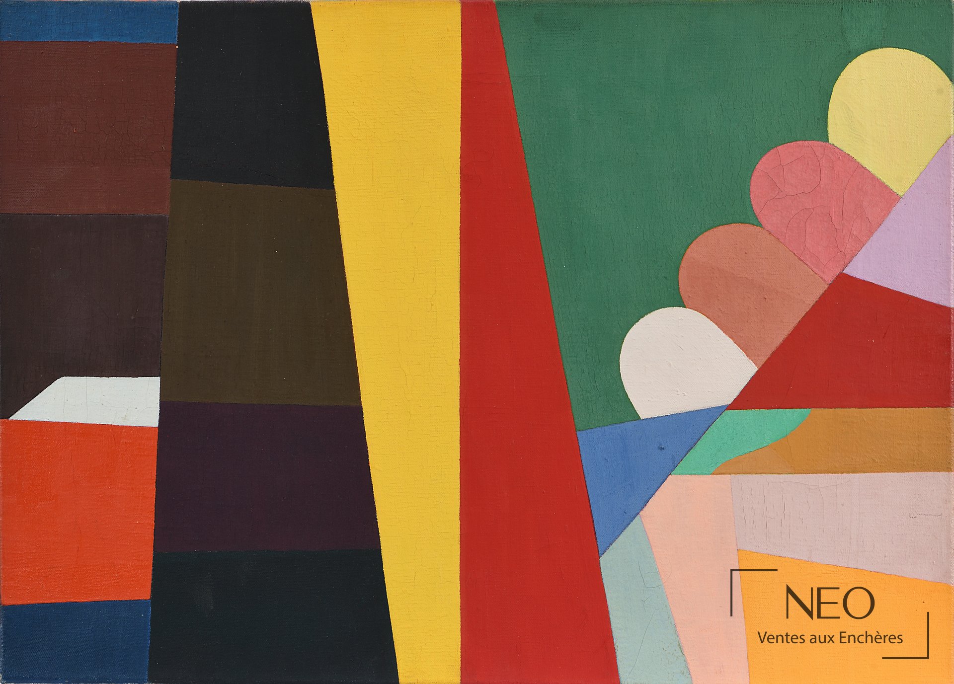 Composition abstraite de Shirley Jaffe aux aplats colorés et formes géométriques