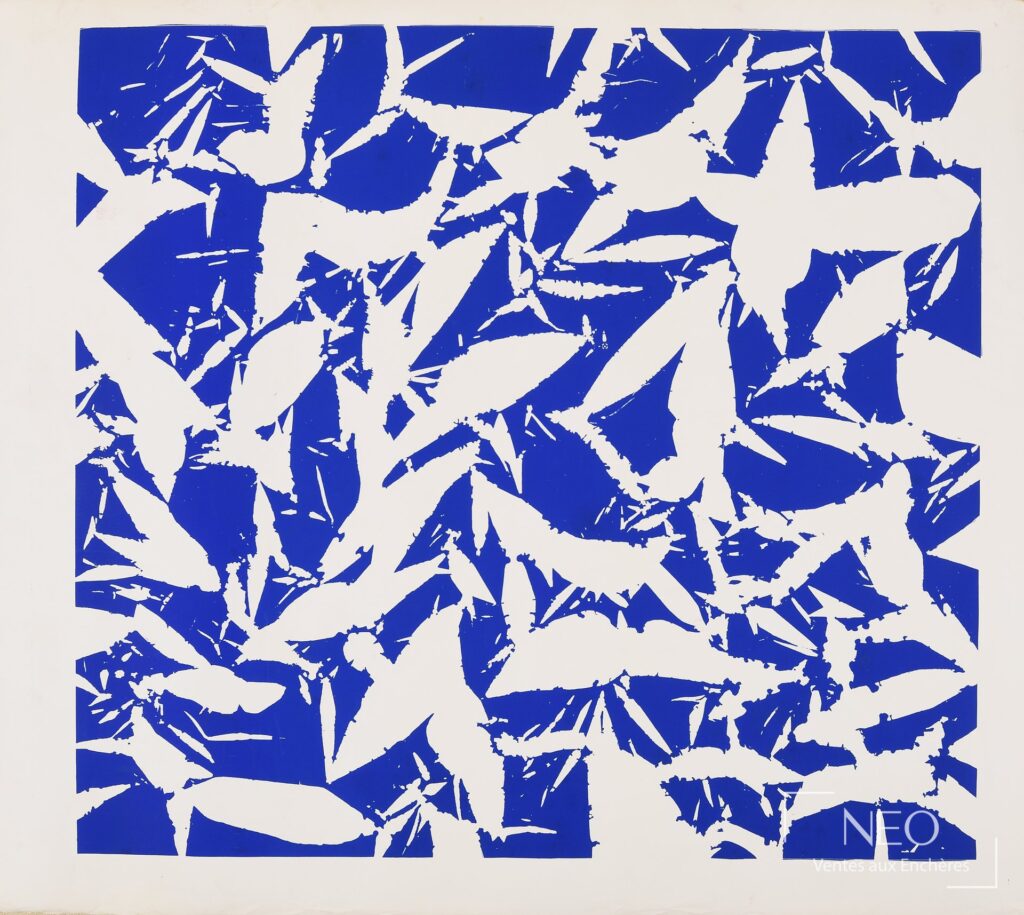 Lithographie abstraite bleue et blanche de Simon Hantaï d'après
