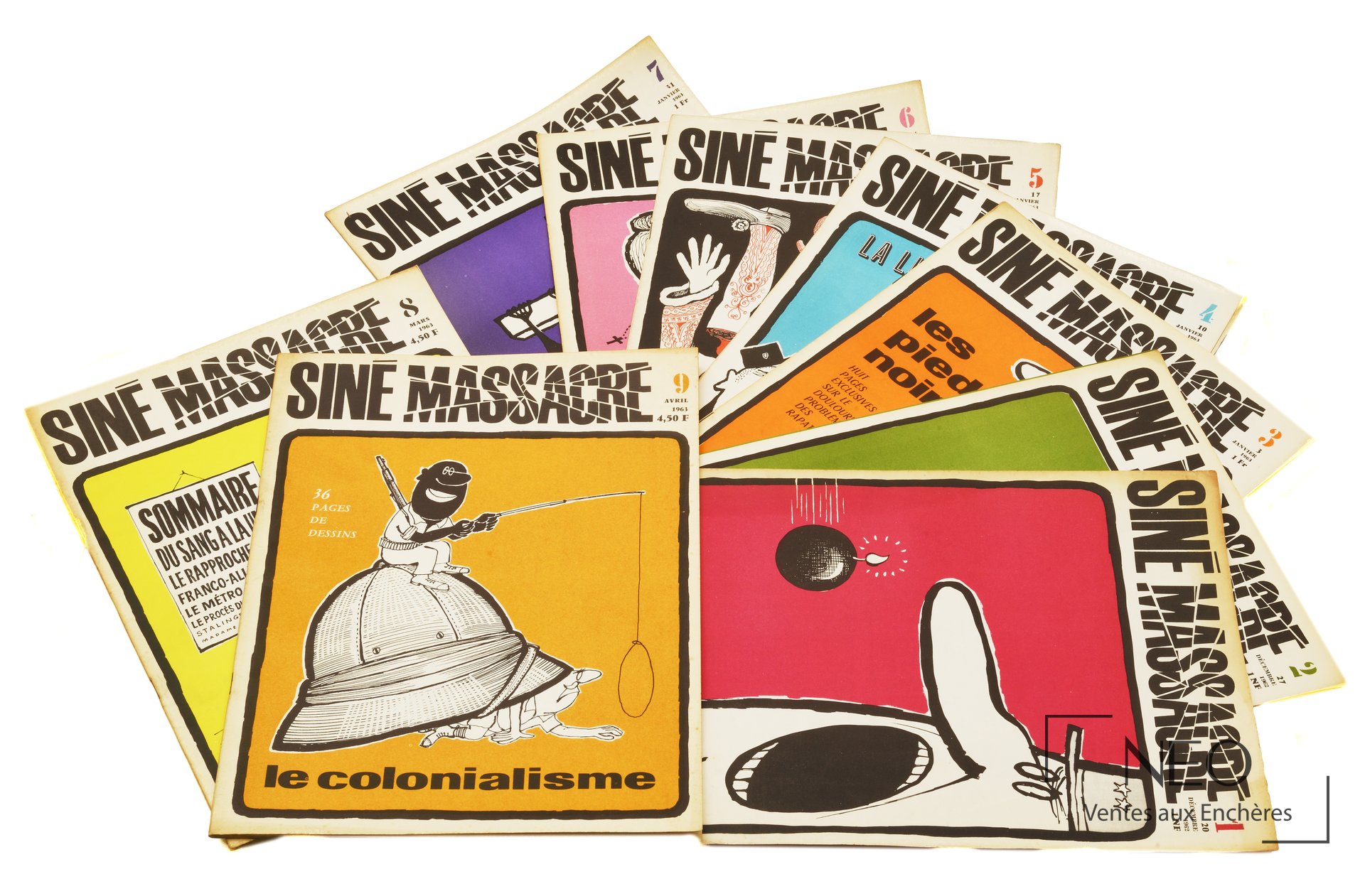 Siné Massacre, ensemble de neuf volumes numérotés de 1 à 9, 1962-1963